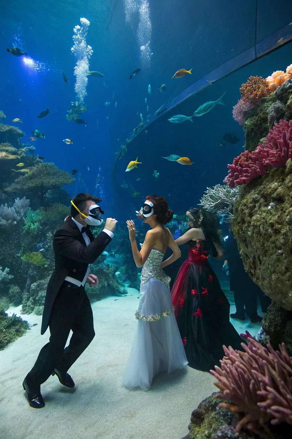 Explore the depths with an ocean-inspired masquerade prom.