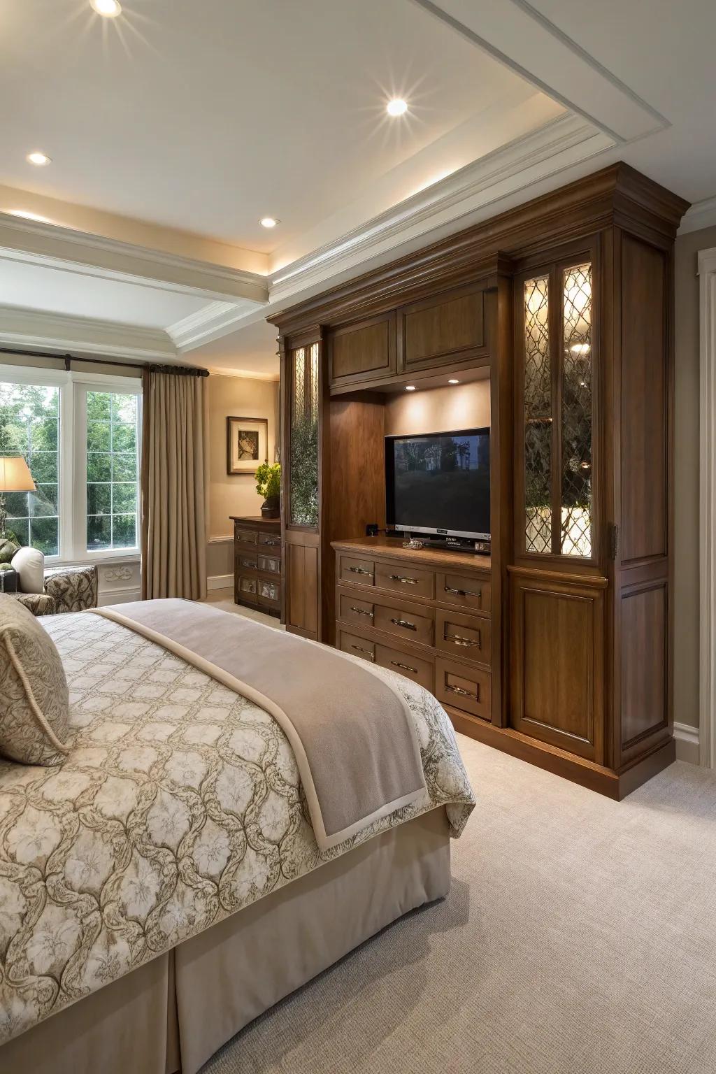 Keep your master suite serene with a hidden TV setup.