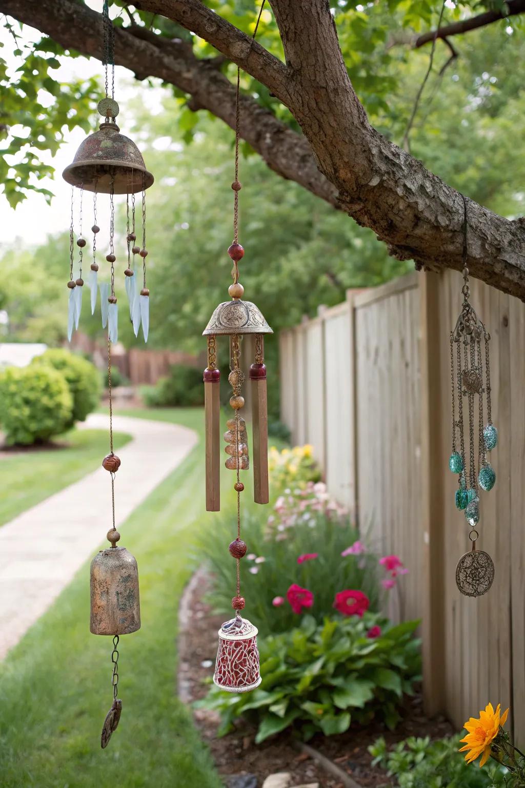 Wind chimes add a soothing sound to the memorial garden.