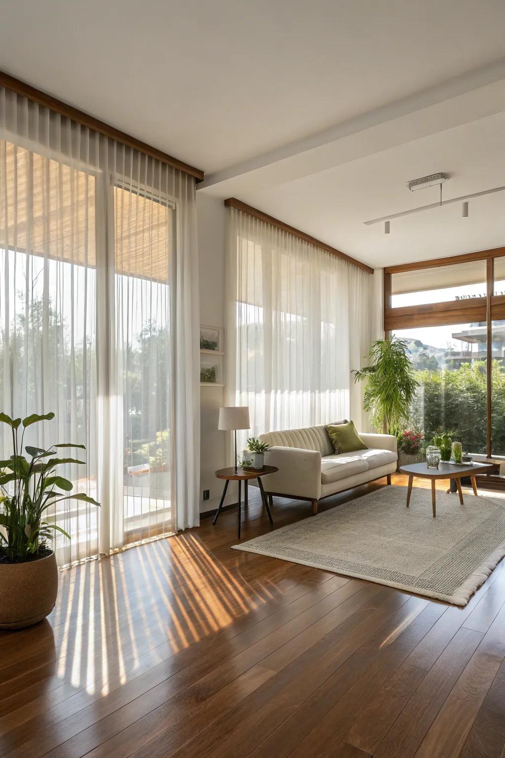 Sheer shadings offer light control while maintaining an airy feel.