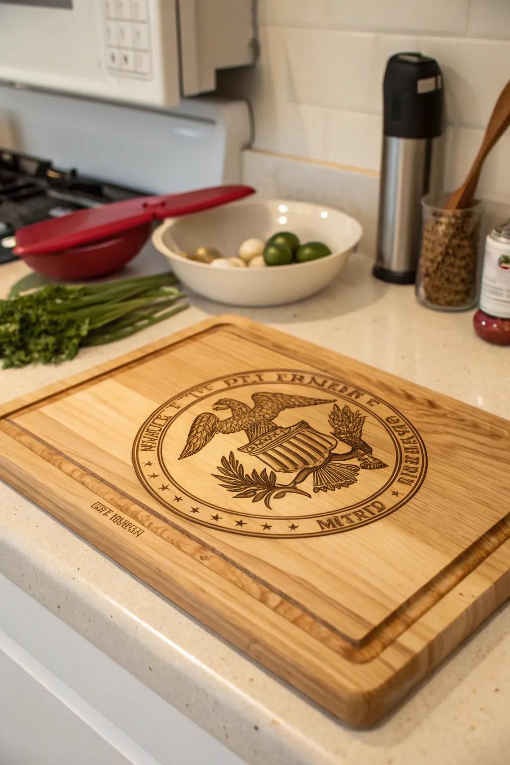 Customized cutting boards add elegance and personalization to the kitchen.