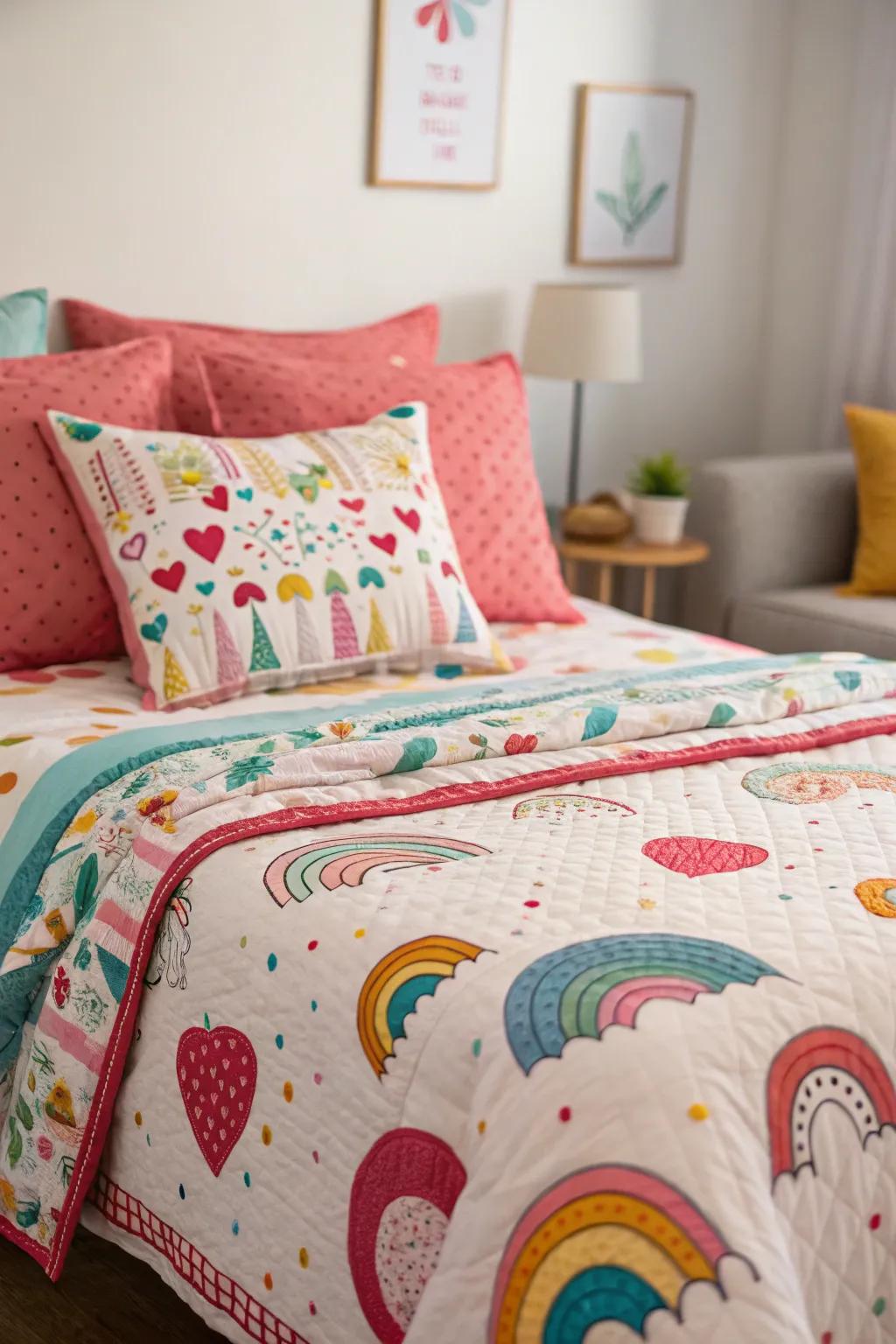 A fun and playful bedding setup that sparks joy and creativity.