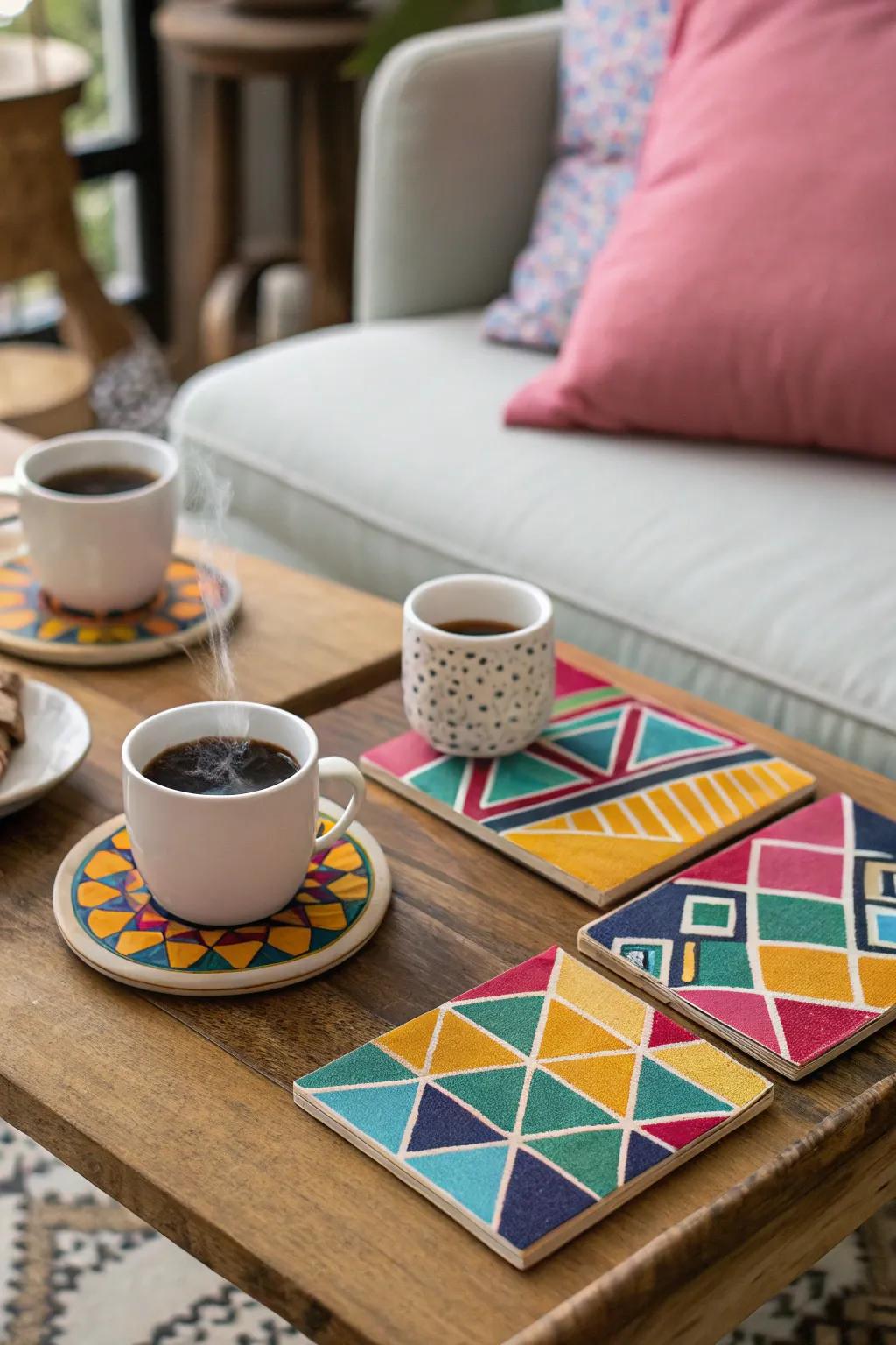 Add a personal touch to your table with geometric coasters.