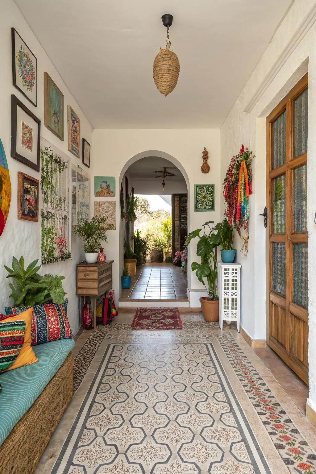 Textured tiles create a visually and tactilely engaging entryway.