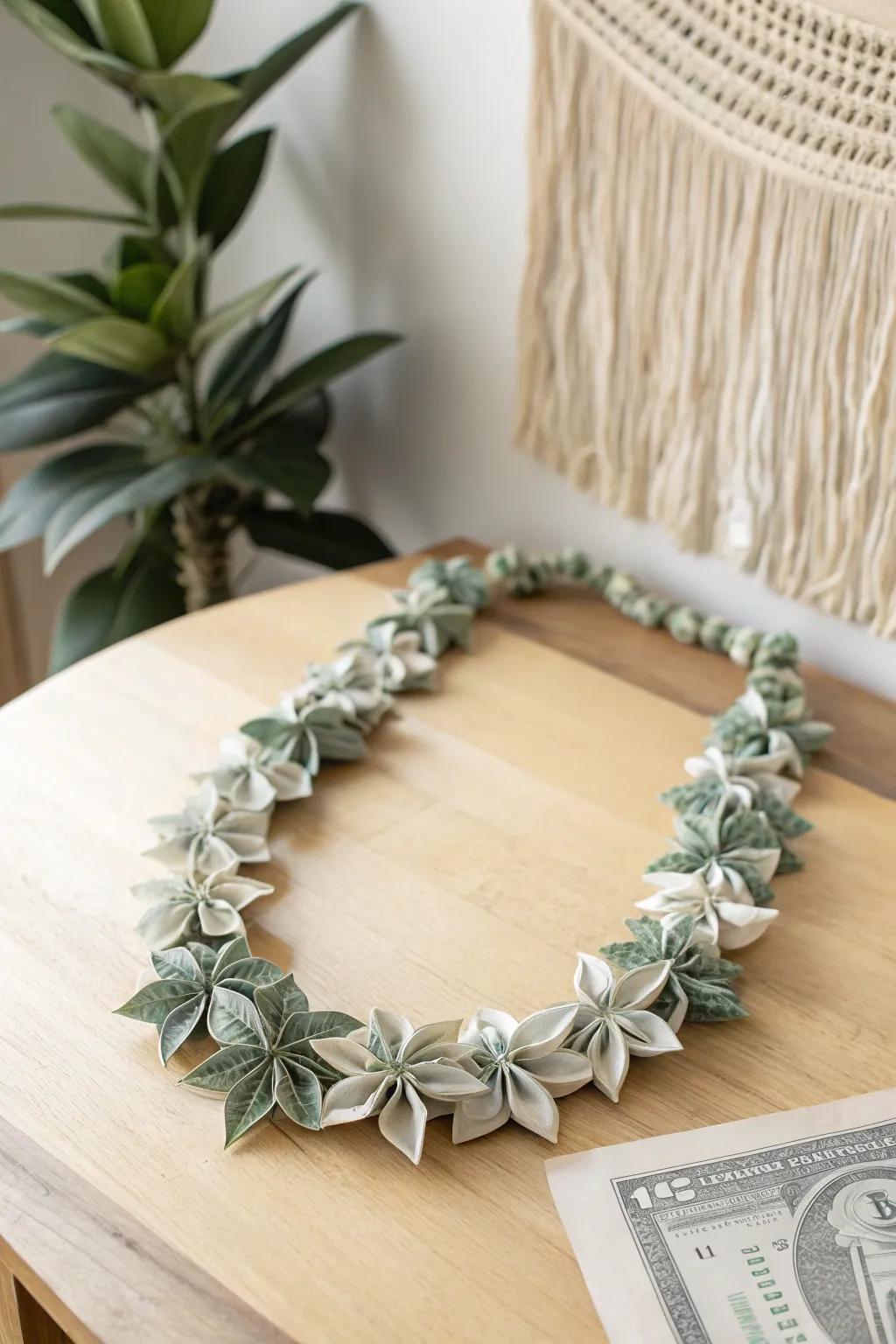 Transform currency into art with a stunning origami money lei—where simplicity meets elegance.