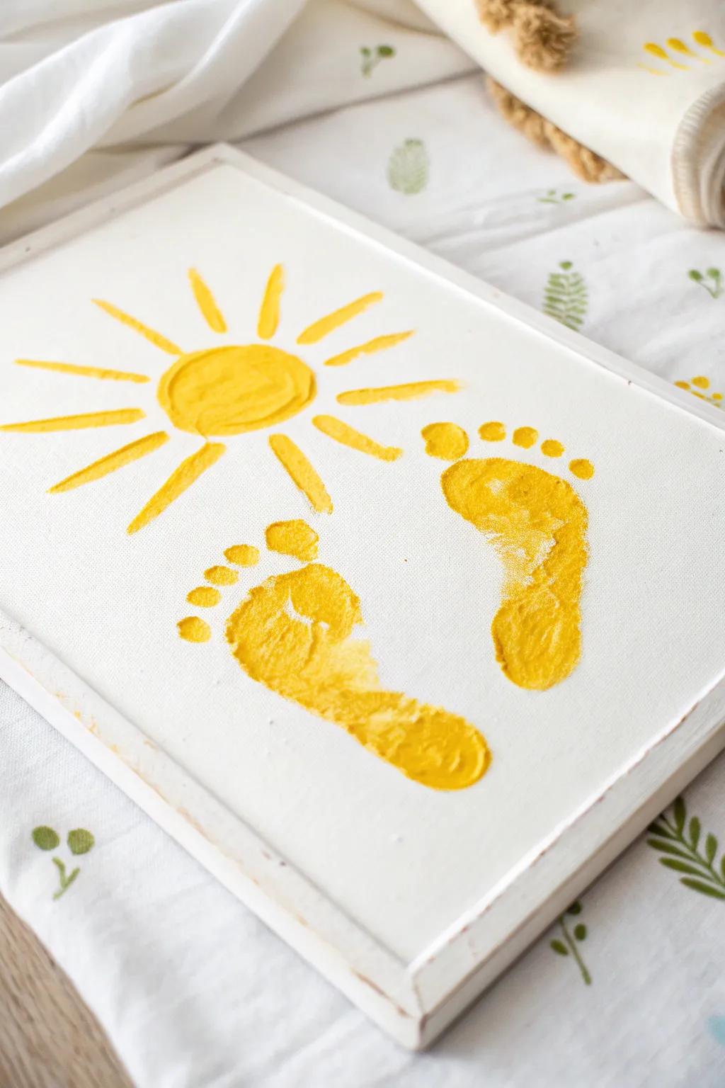 Capture the warmth of Mother's Day with a charming footprint sun, radiating love and creativity.
