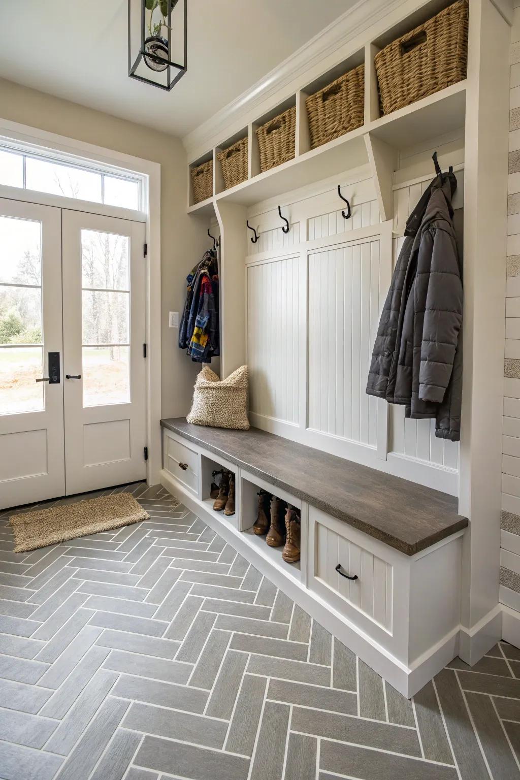 Durable flooring is essential for a functional and stylish mudroom.