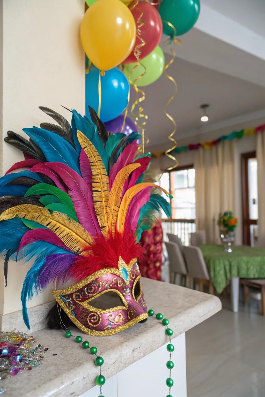 A Brazilian carnival mask adds festive flair and color to your home.