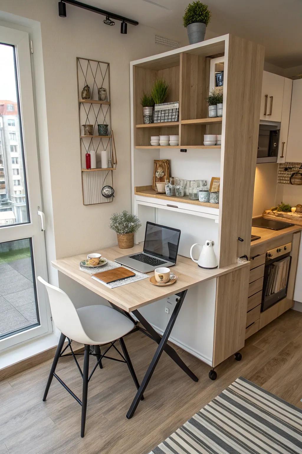 Switch effortlessly between work and dining with this convertible Murphy desk.