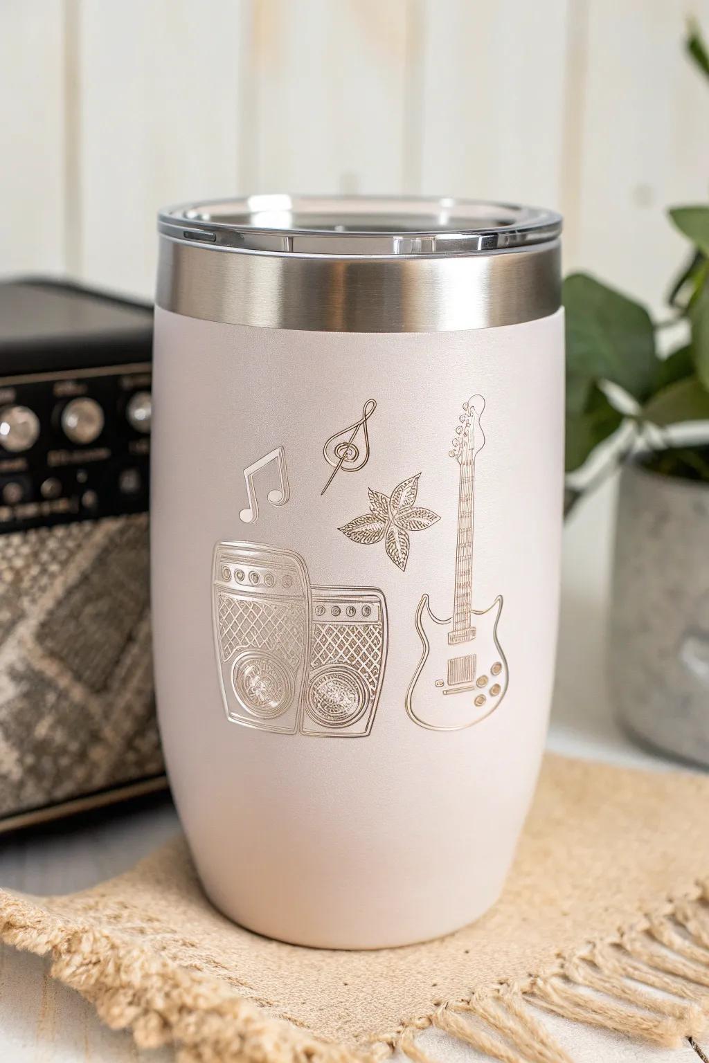 Add a touch of rock to your sip with this elegant, music-themed tumbler. 🎸✨