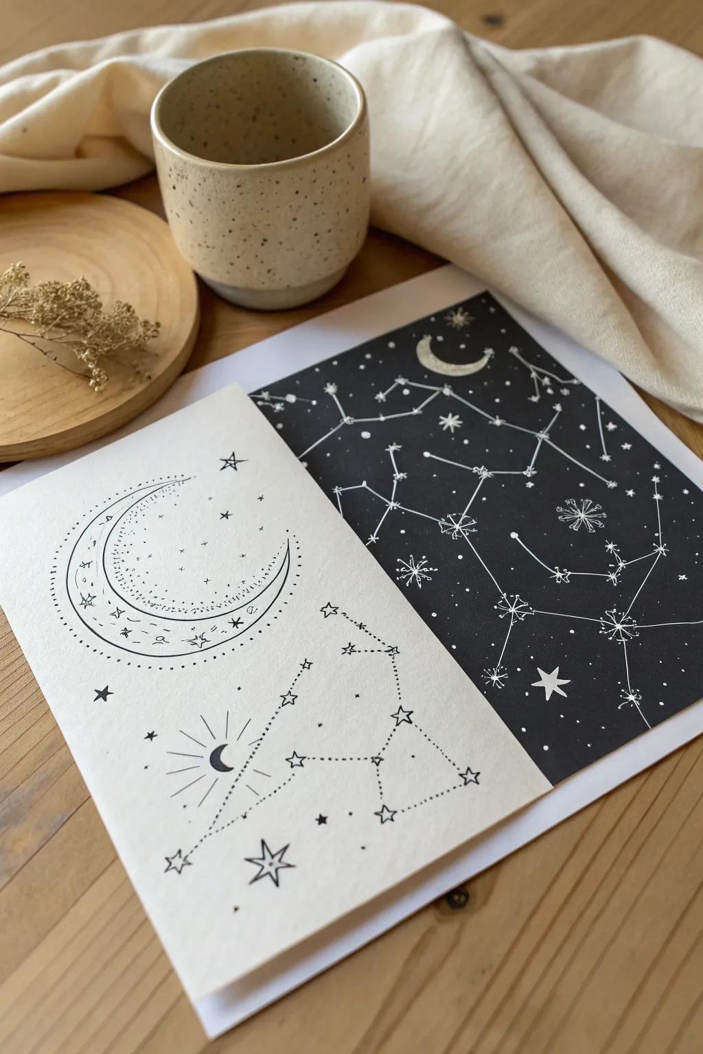 Embrace the beauty of contrast with this minimalistic night sky artwork, where simplicity meets intricate detail. 🌌✨ #ScandiBoho #MinimalistArt