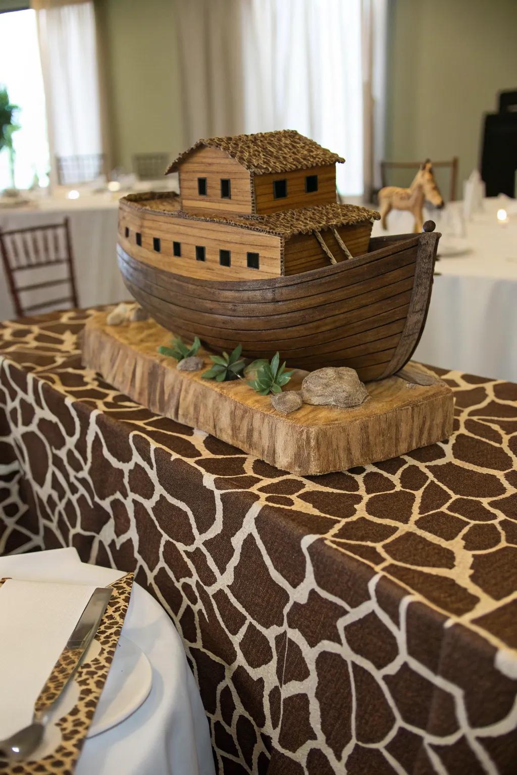 Animal print fabrics add texture and interest to the centerpiece.