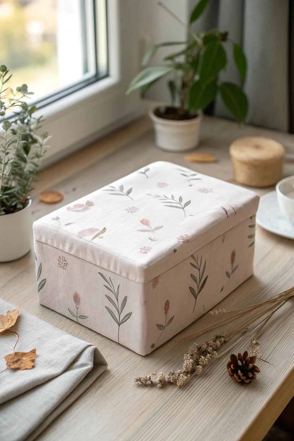 Add a touch of warmth and personality to your workspace with a fabric-covered note box, where minimalist sophistication meets boho charm.