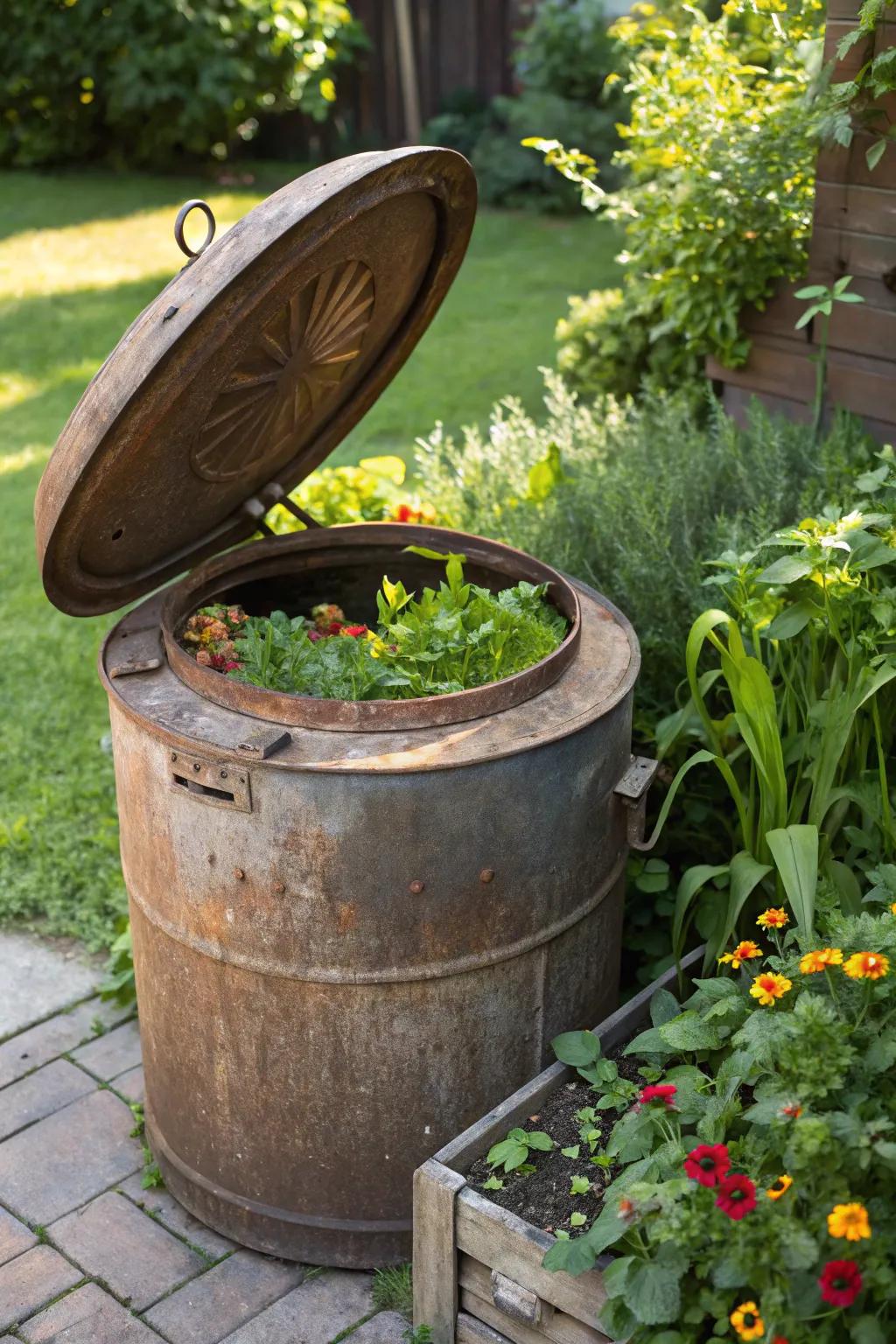 From industrial relic to garden hero: Transform your old pressure tank into a thriving compost bin.