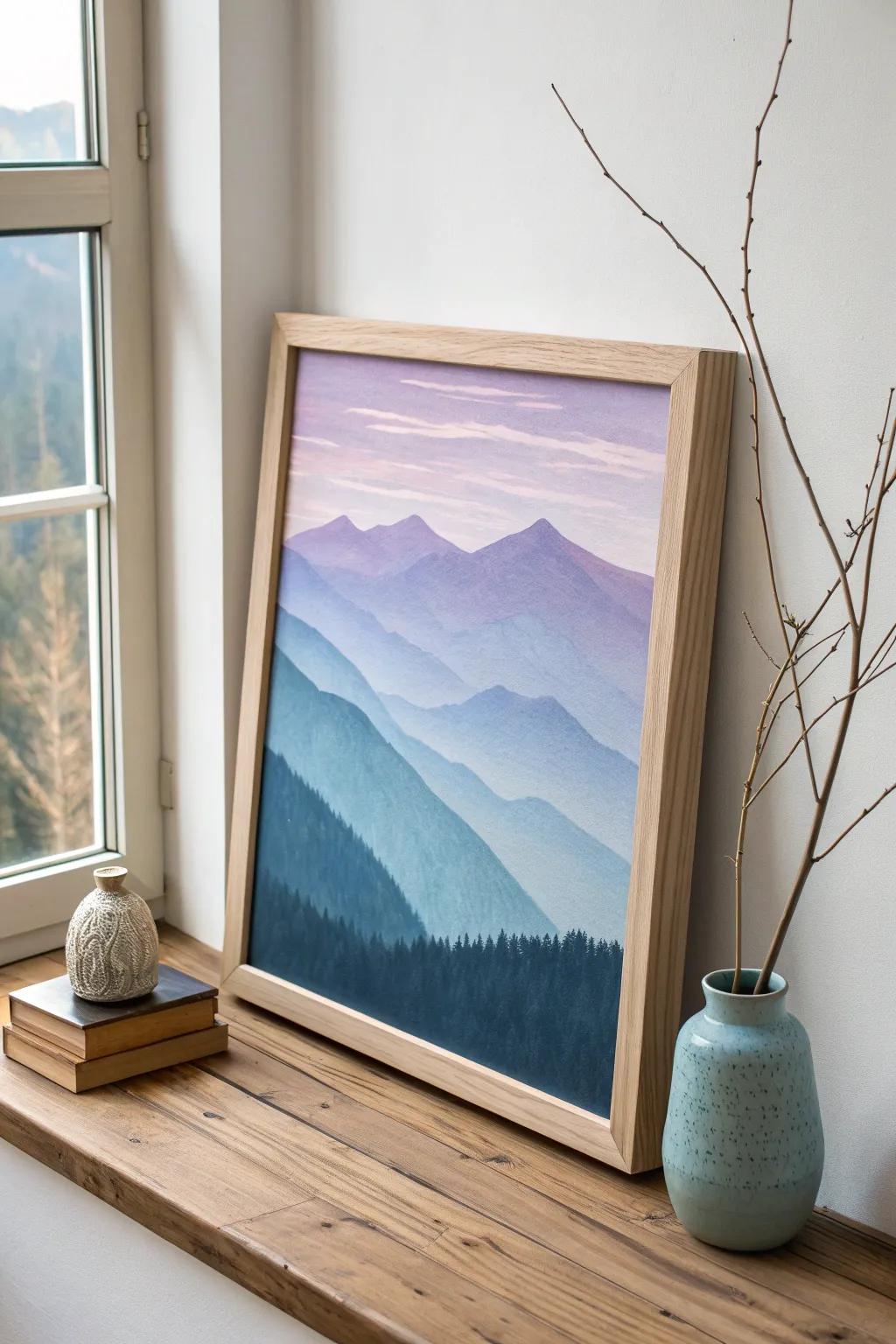 Embrace the tranquility of ombre mountain ranges with this elegant, handcrafted canvas masterpiece.