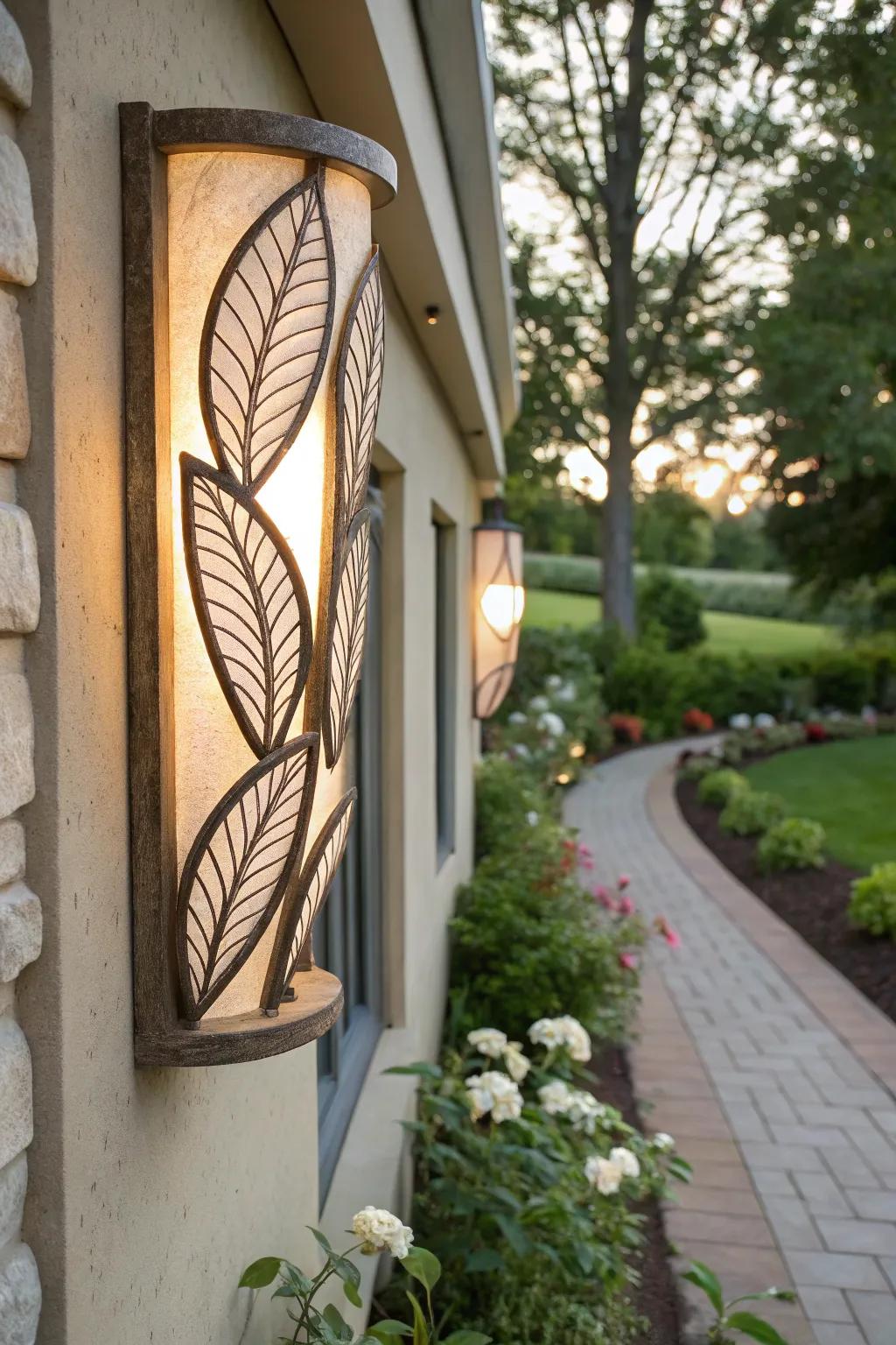 Nature-inspired sconces create a serene ambiance.