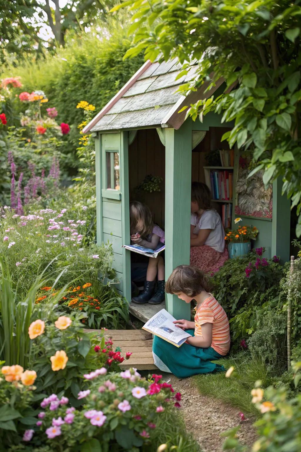 A secret garden playhouse that offers a peaceful escape into nature.