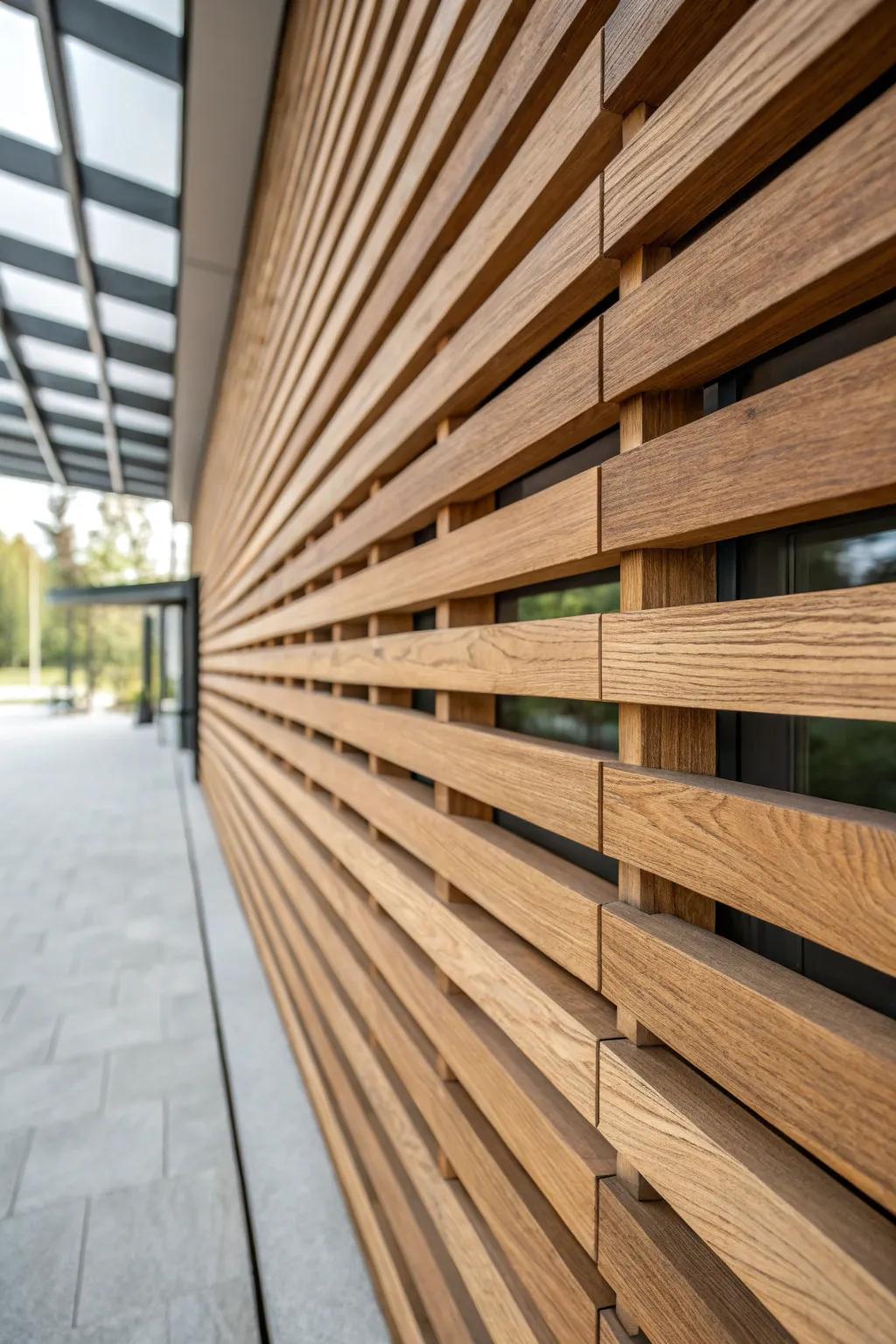 Natural wood slats offer a modern, sleek appearance.