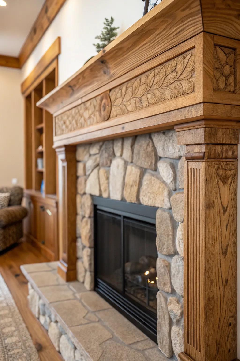 Natural textures bring a grounded and earthy vibe to your fireplace decor.