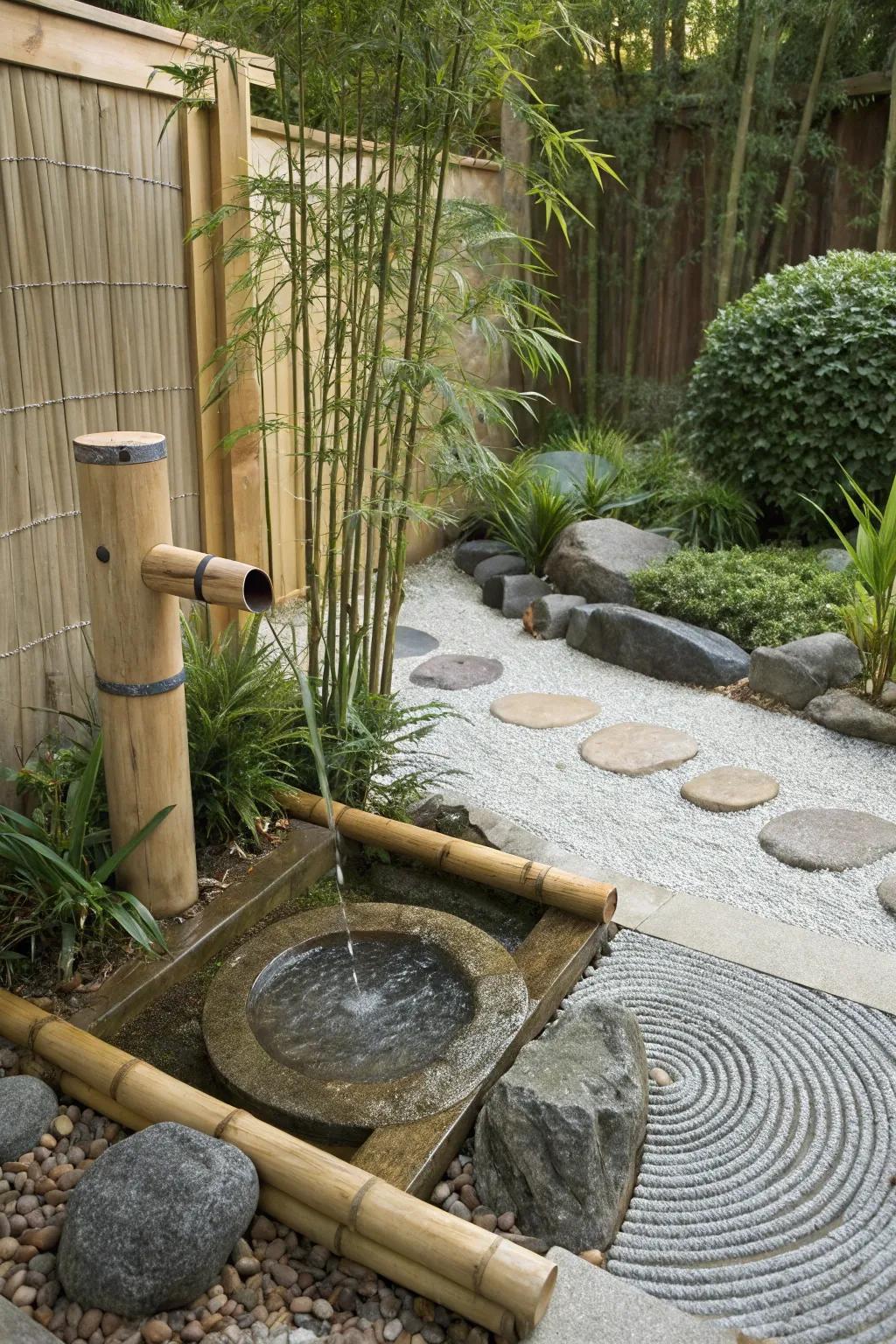 A Zen corner invites peace and reflection in the garden.