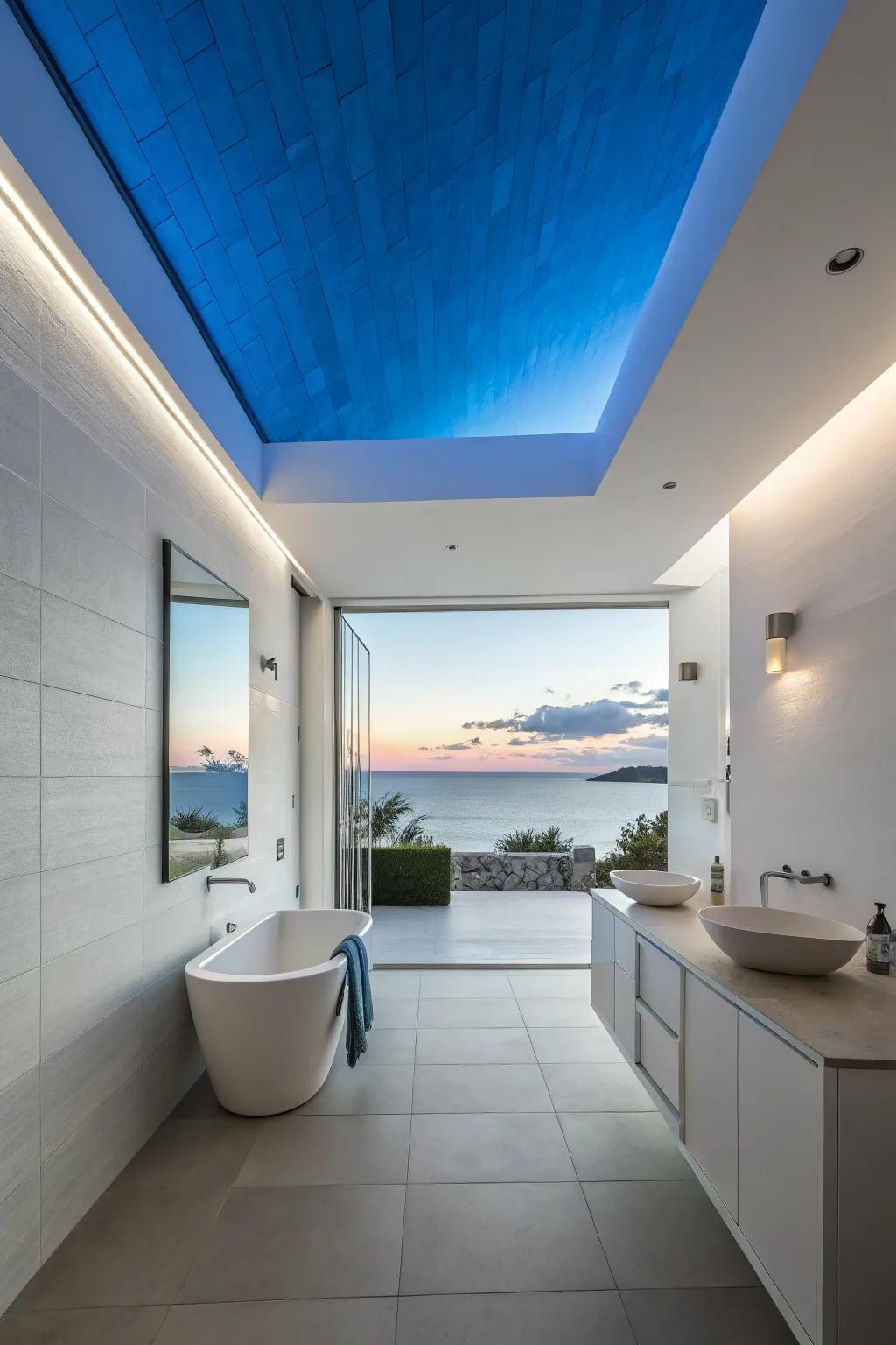 Gradient ceilings offer a captivating and artistic touch to any bathroom.