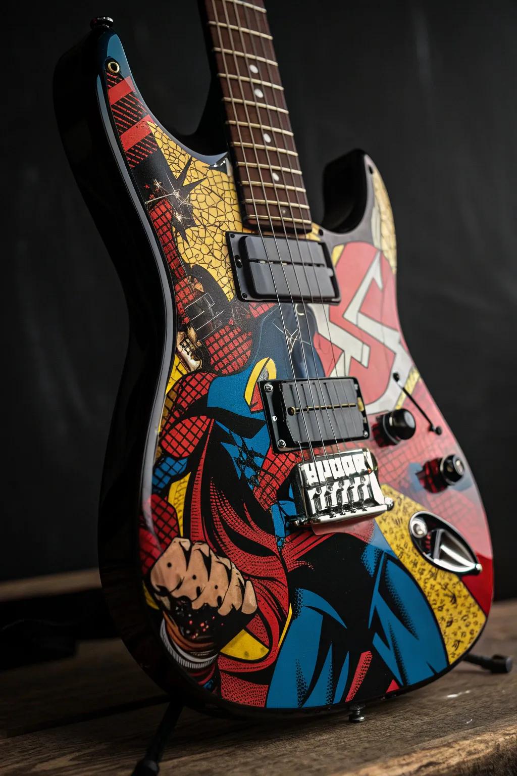 Unleash your inner superhero with this comic book-inspired guitar design.