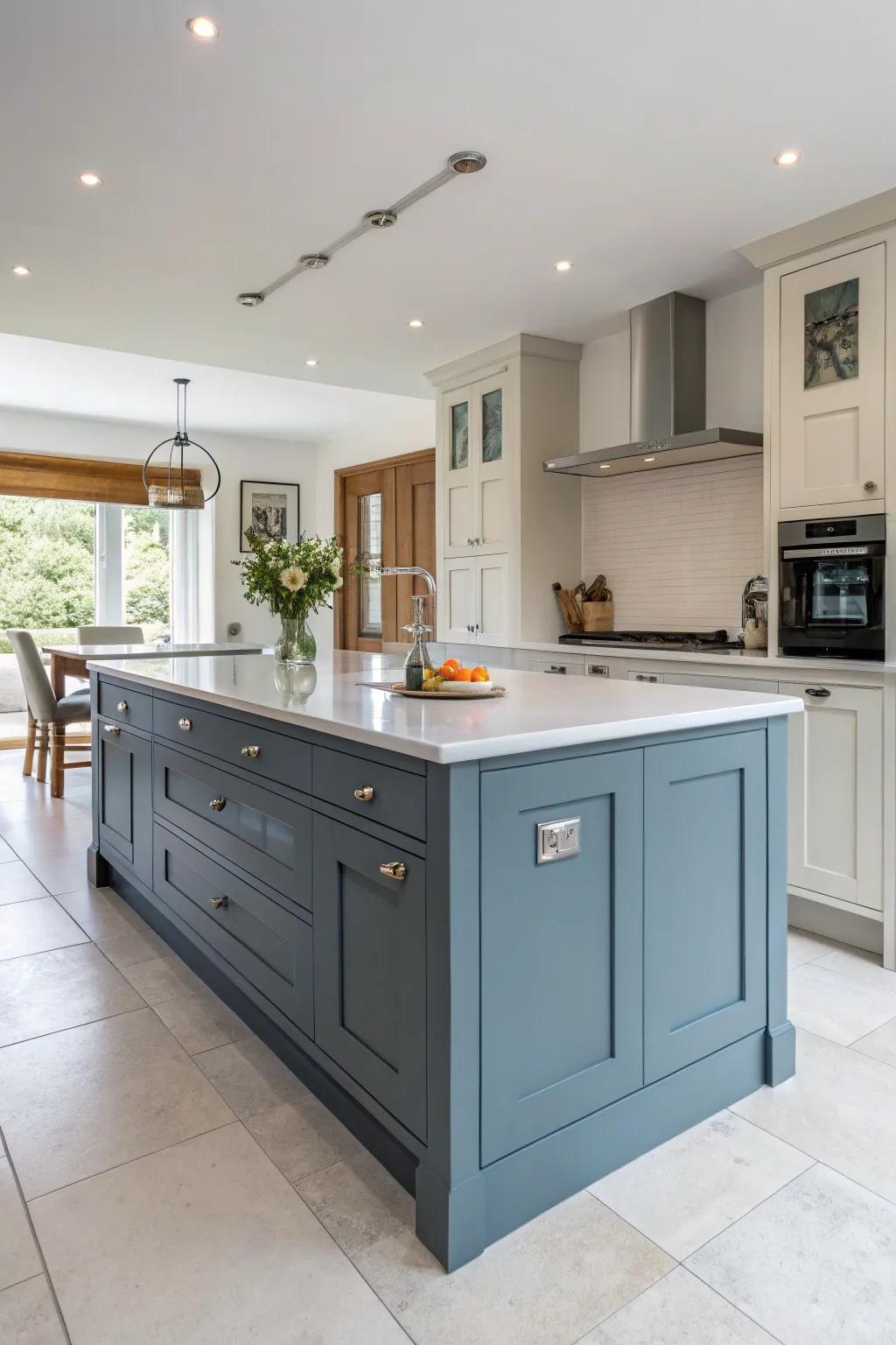 A kitchen island seamlessly integrated with cabinetry.