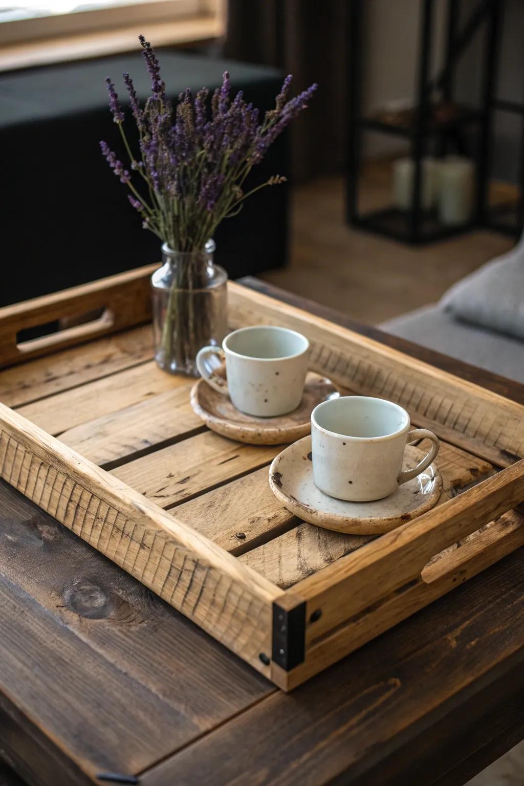 Elevate your breakfast in bed with this rustic pallet serving tray, a perfect blend of charm and functionality.