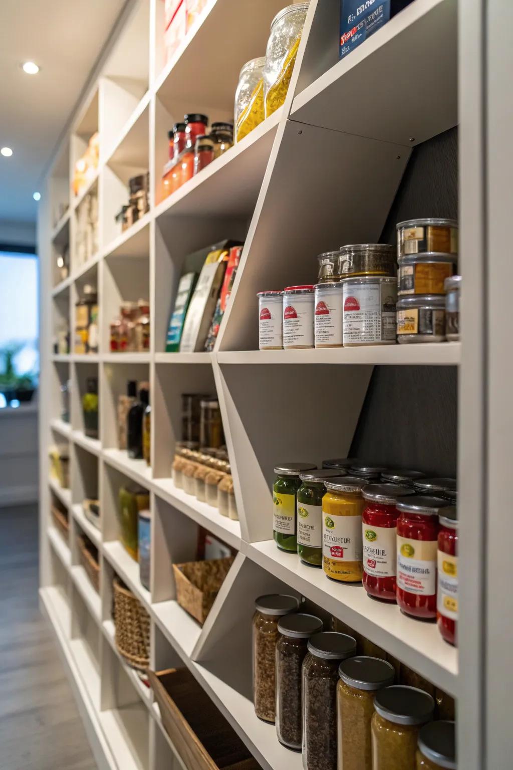 A reach-in pantry with easy-access shelves.