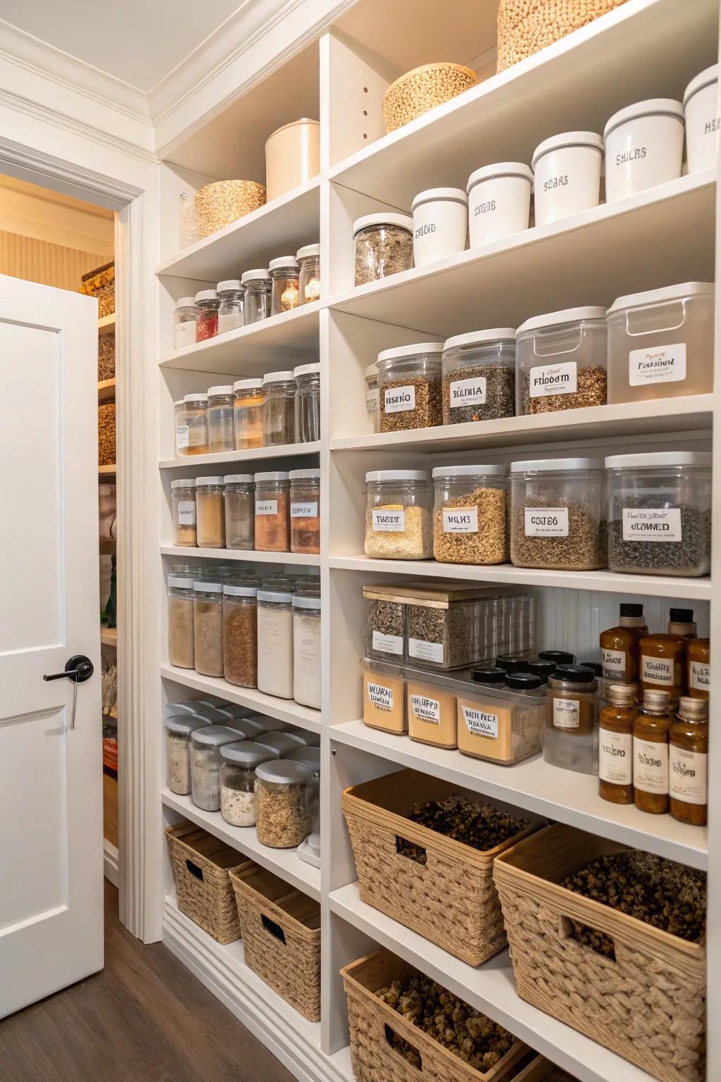 Designated zones keep pantry items organized and easy to find.