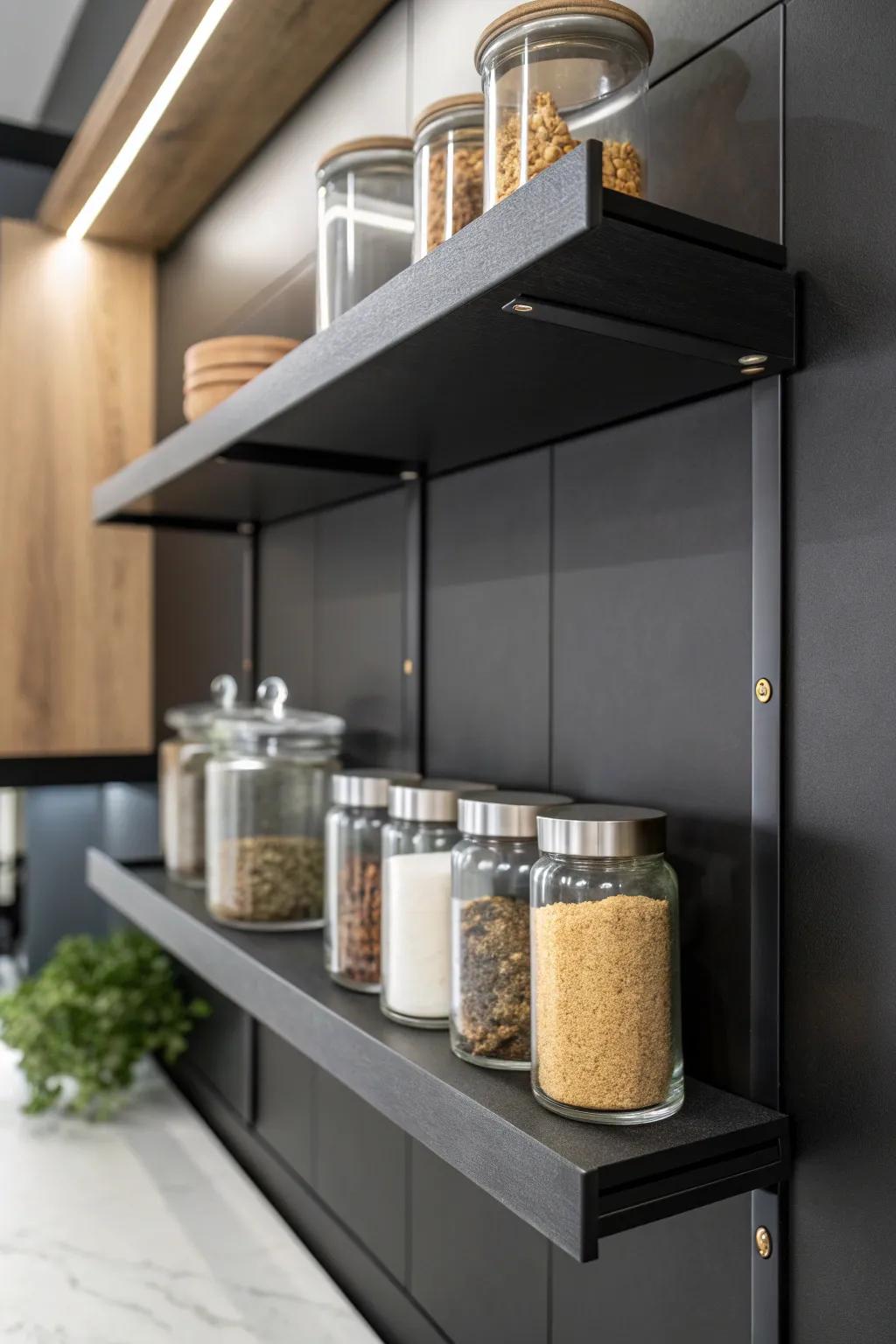 Elevate your storage game with sleek, hidden support systems for a modern touch.