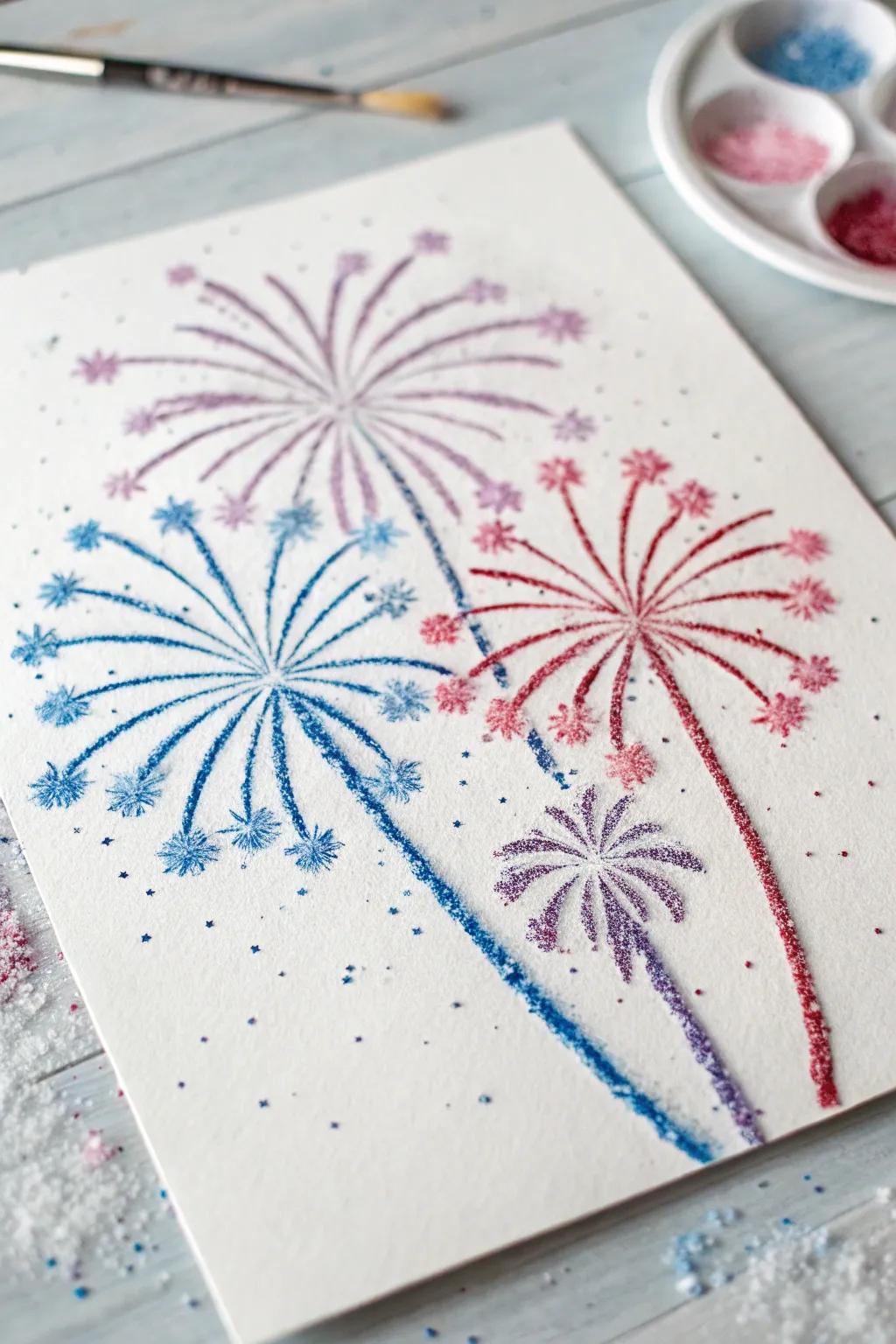Add a touch of sparkle to your crafts with these stunning salt-painted fireworks!
