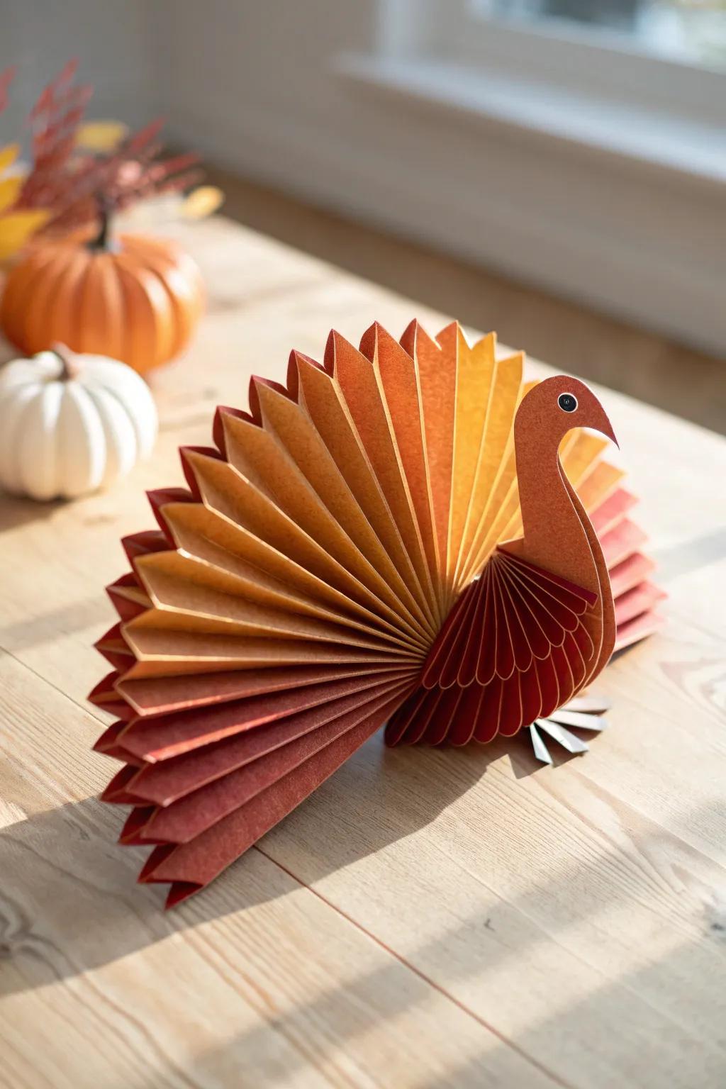 Elevate your holiday decor with this charming accordion paper turkey—simple elegance meets artisanal flair.