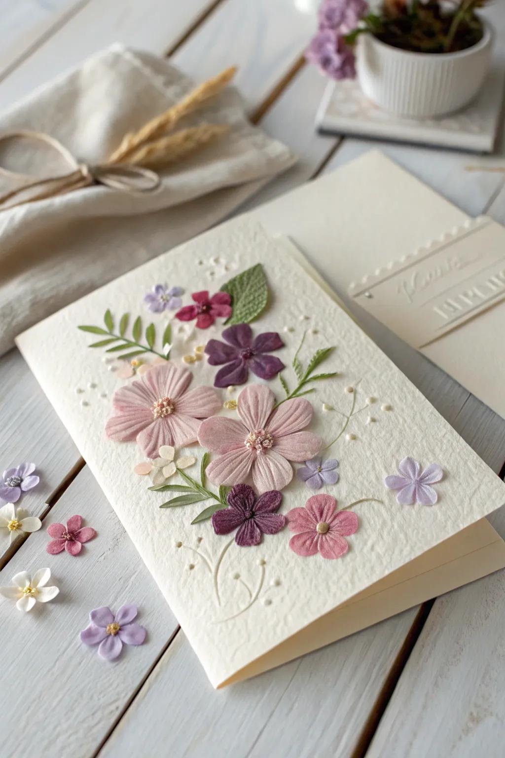 Celebrate the beauty of nature and heartfelt craftsmanship with this exquisite pressed flower card for Parents Day.