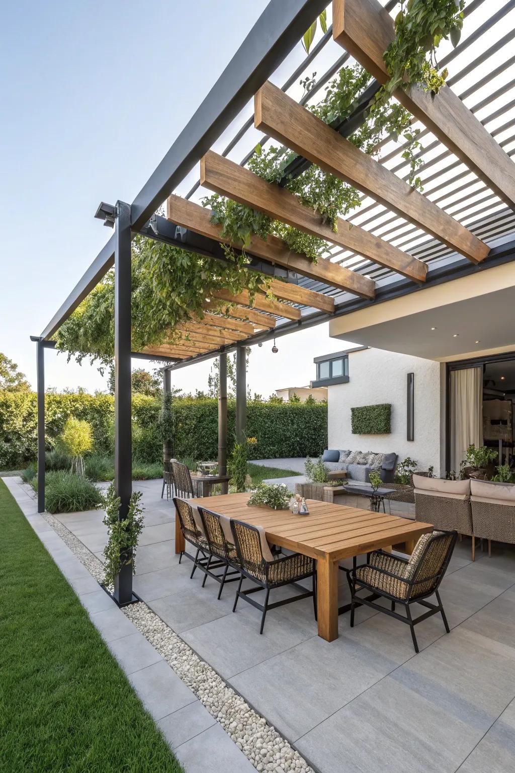 A modern pergola offers style and shade to your patio.