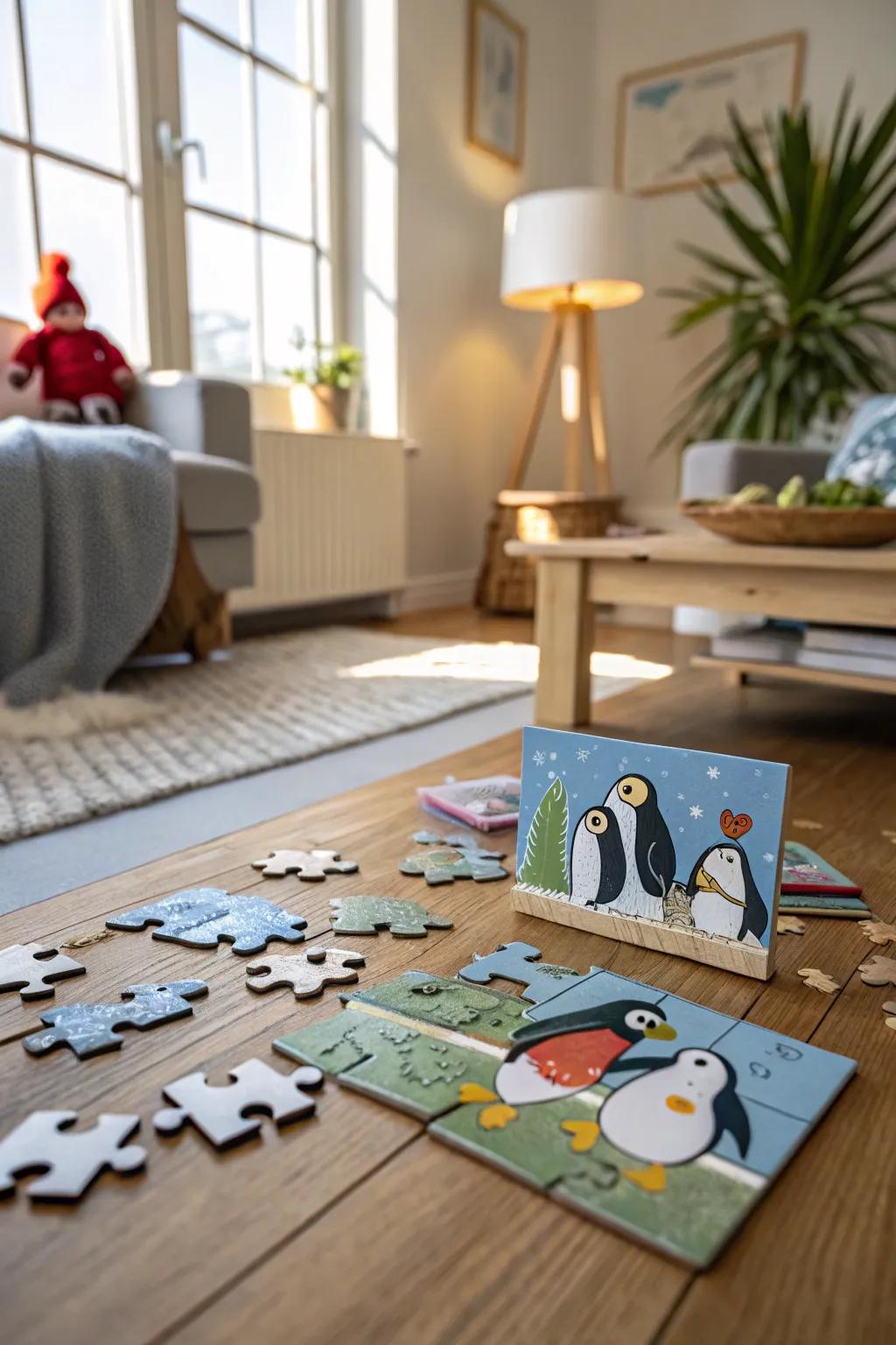 Challenge yourself with this delightful handmade penguin puzzle.