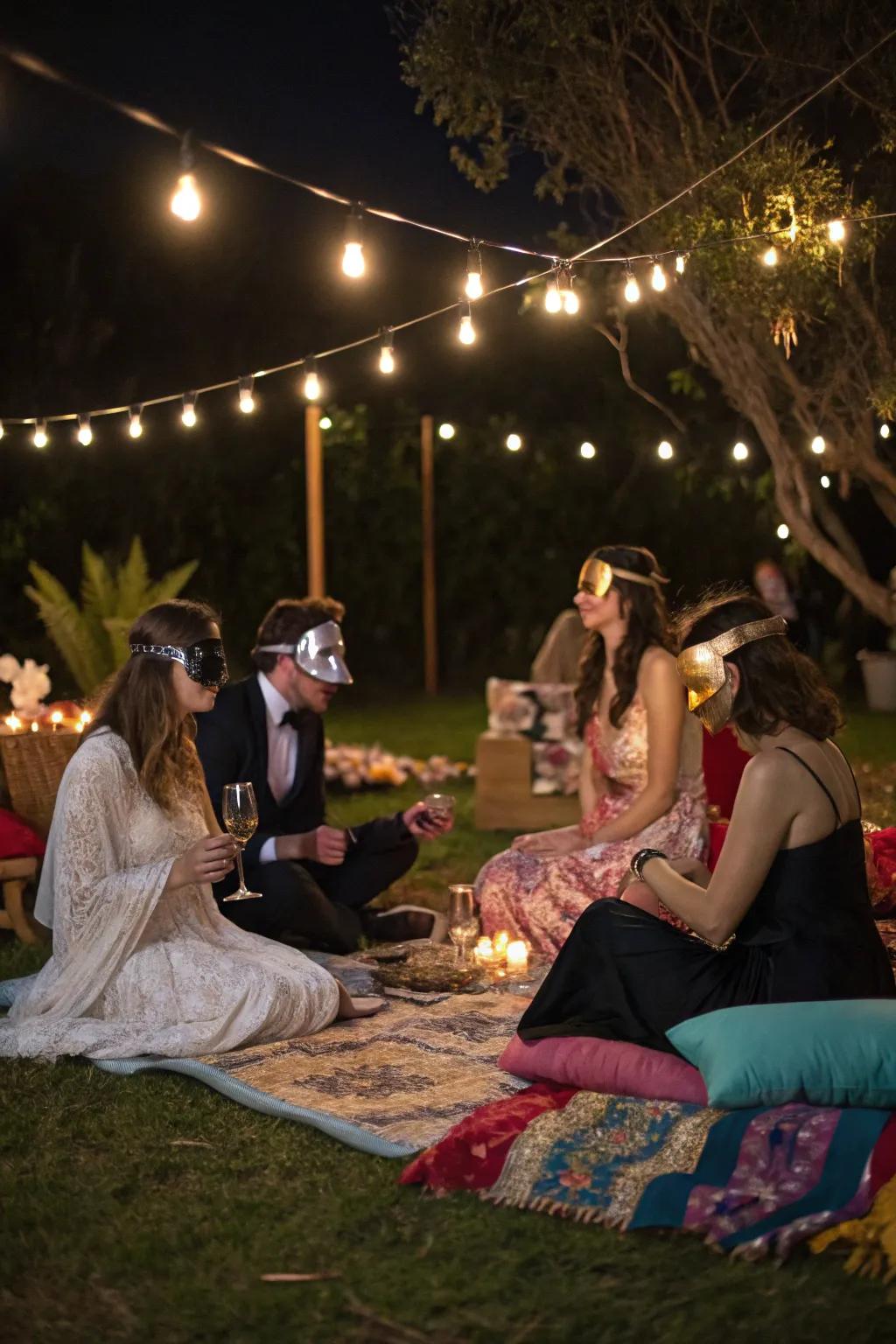 Uncover the mystery with a masquerade-themed picnic.