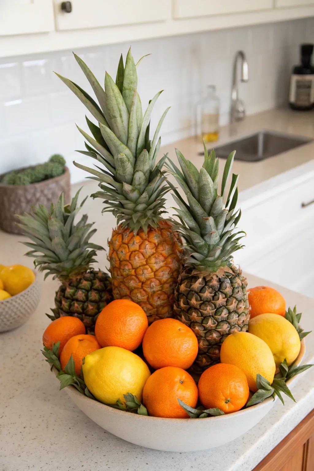 A pineapple and citrus combo brings a fresh and zesty vibe to your decor.