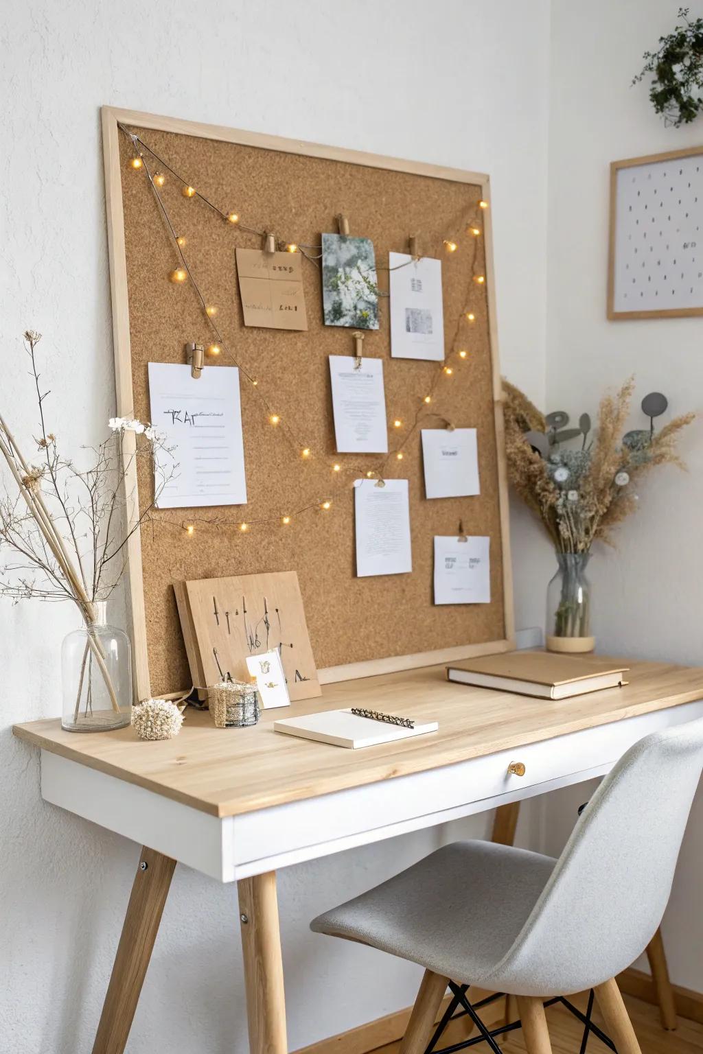 Elevate your workspace with a stylish cork board, where productivity meets elegance.