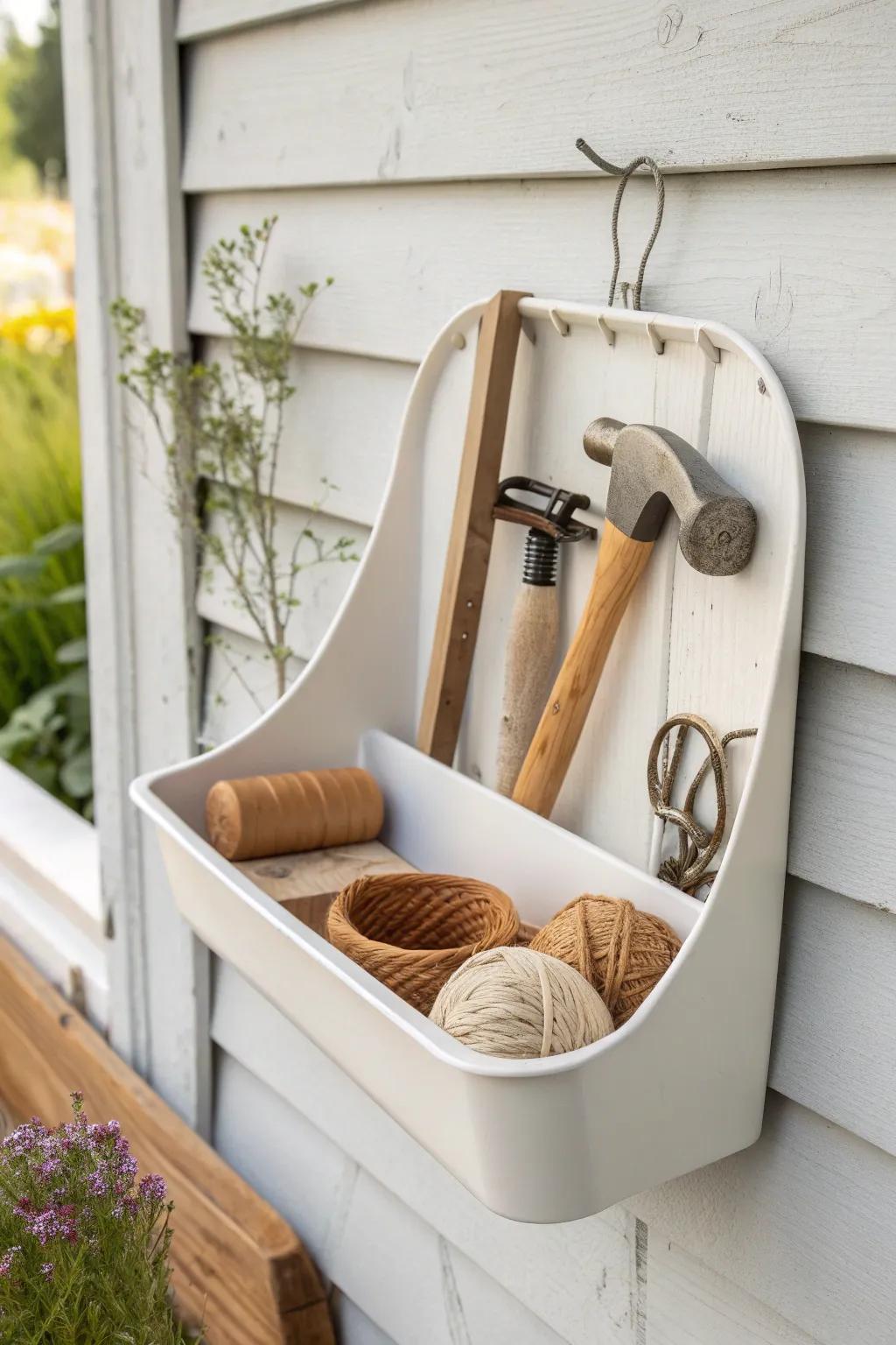 Transform your garage with a touch of Scandinavian elegance using repurposed bread trays for chic, organized storage.
