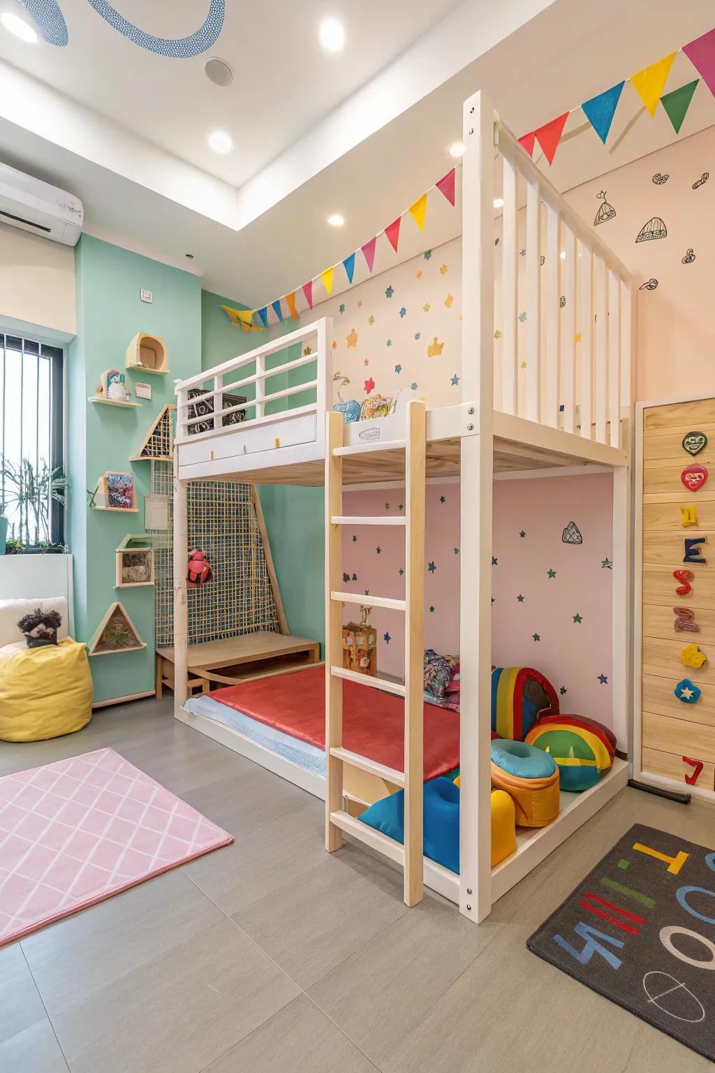 A dynamic playroom with multi-level play options.