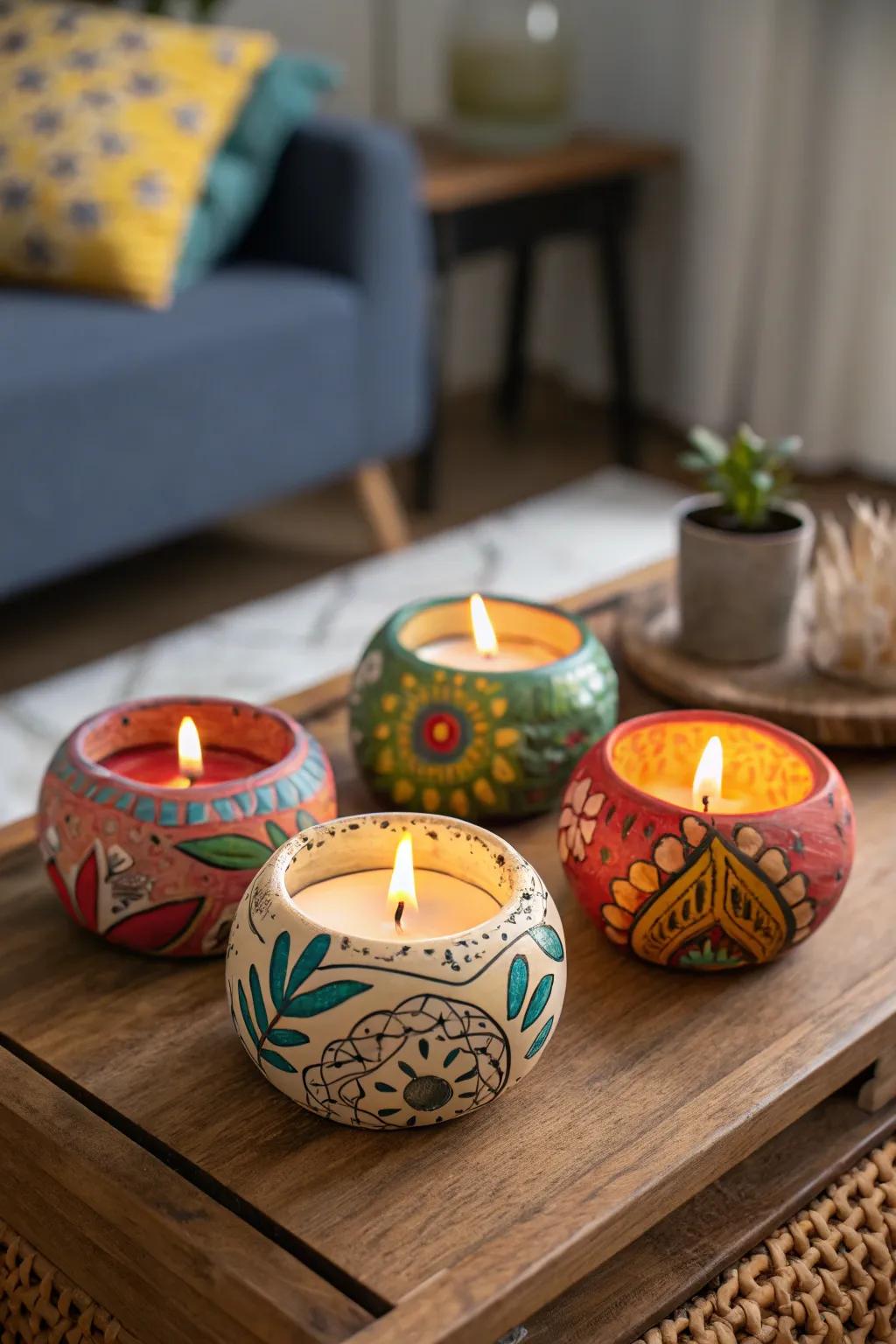 Illuminate your space with charming polymer clay candle holders.