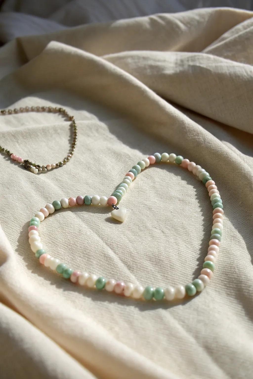 Embrace whimsy with a heart-shaped pony bead necklace, where simplicity meets playful elegance.