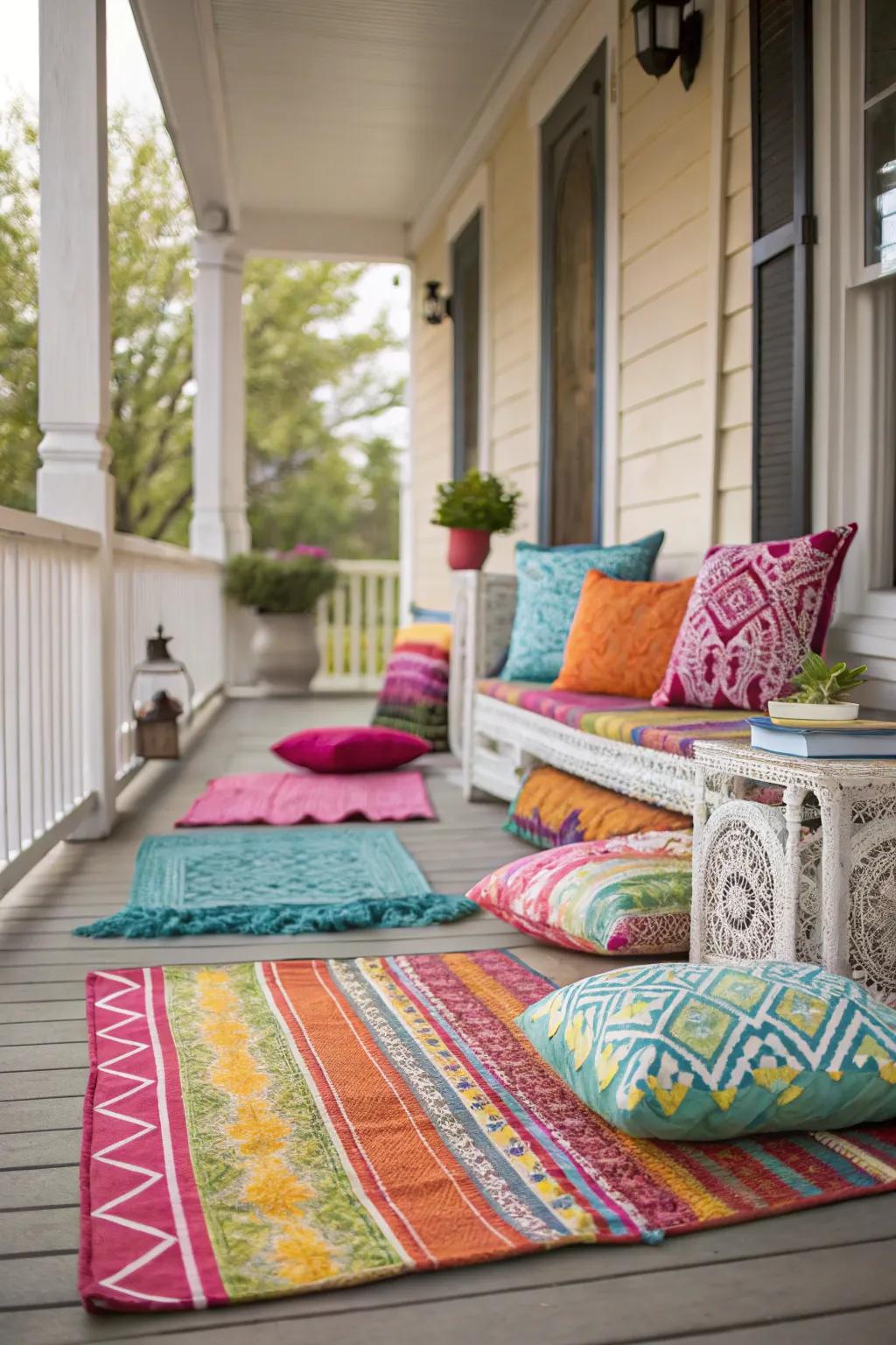 Textiles bring color and comfort to your porch.