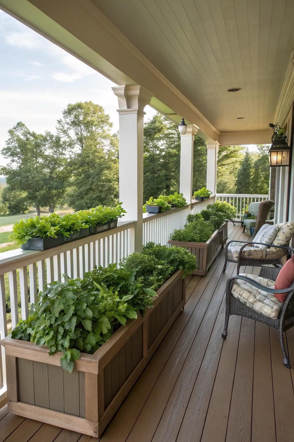 Planter box railings add greenery and life to your porch.