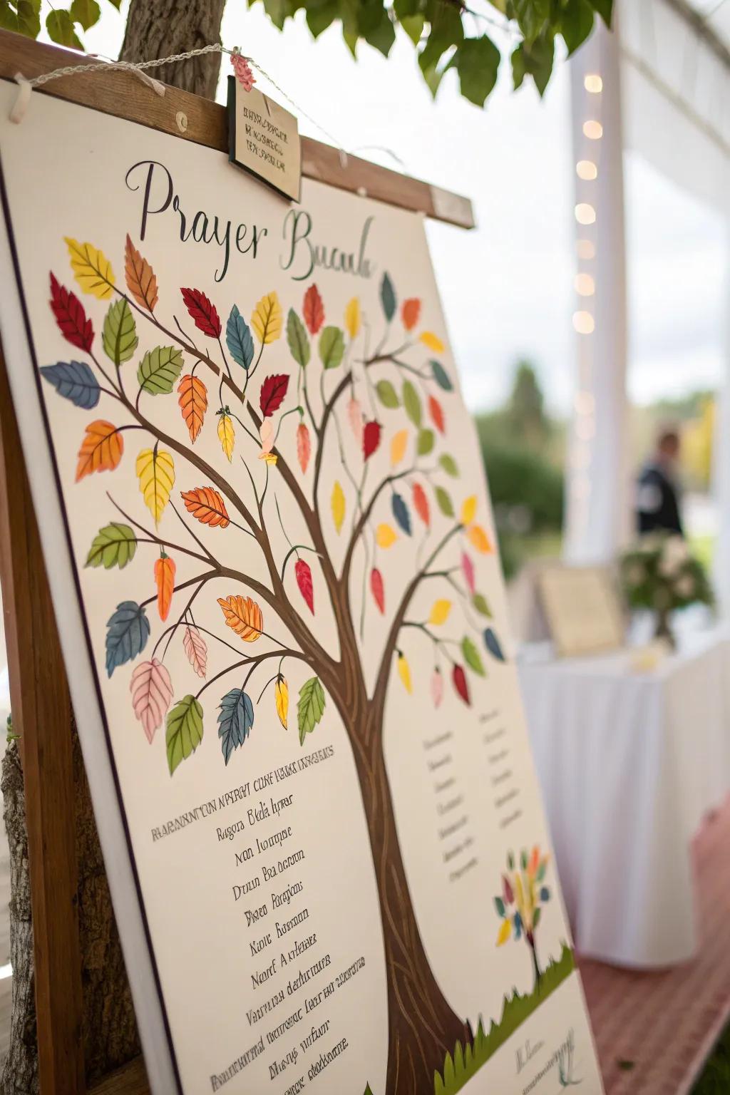 A prayer tree board illustrates your spiritual growth and answered prayers.