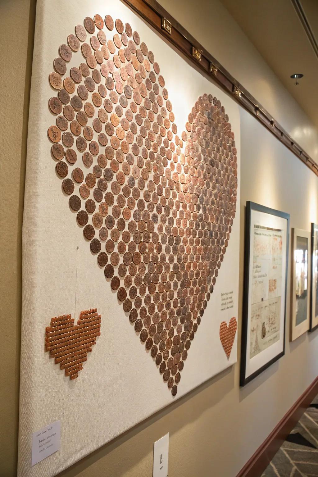 Create bold wall art by arranging your pennies into creative patterns.