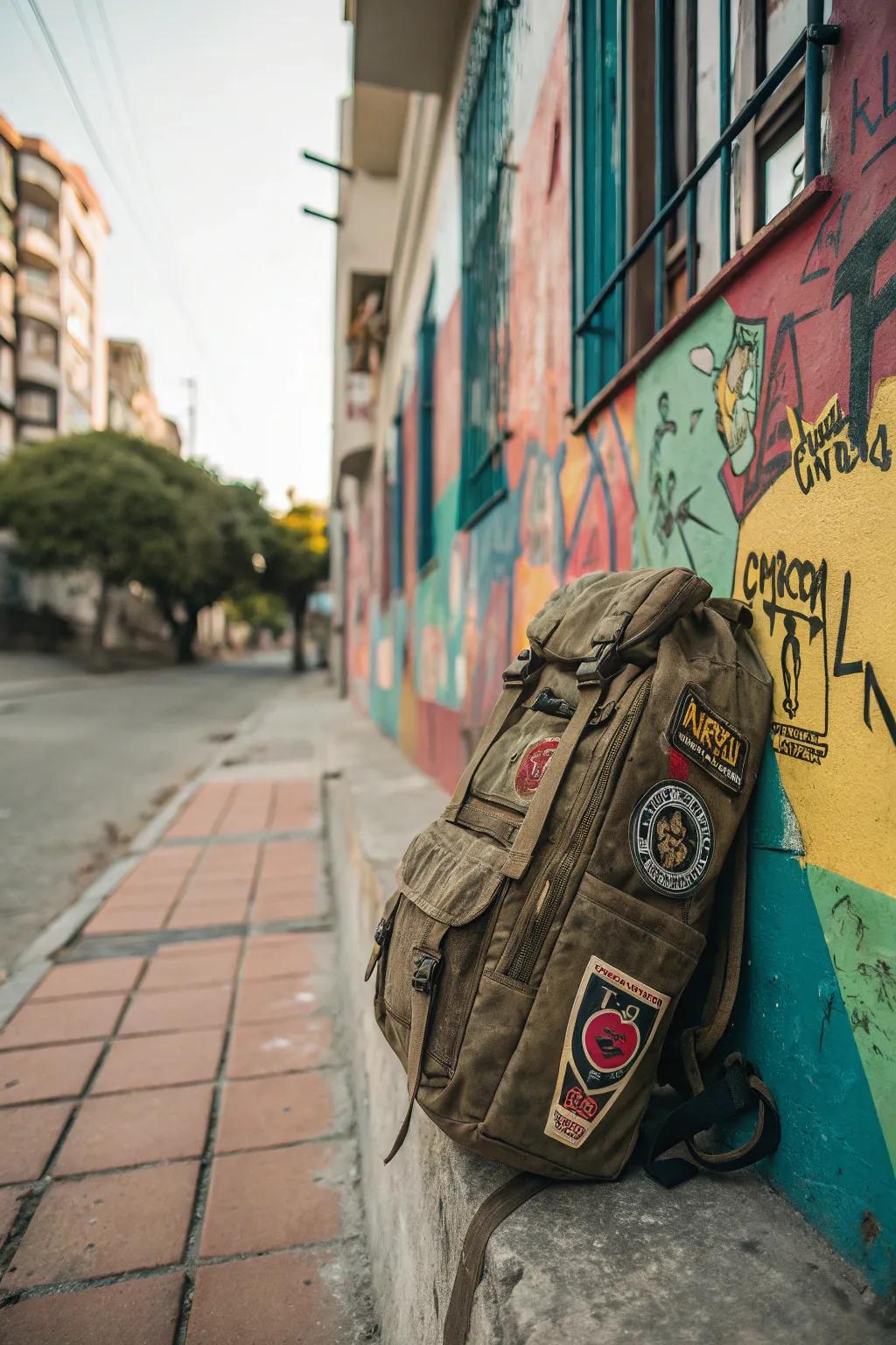 Carry your style with a punk patch backpack.