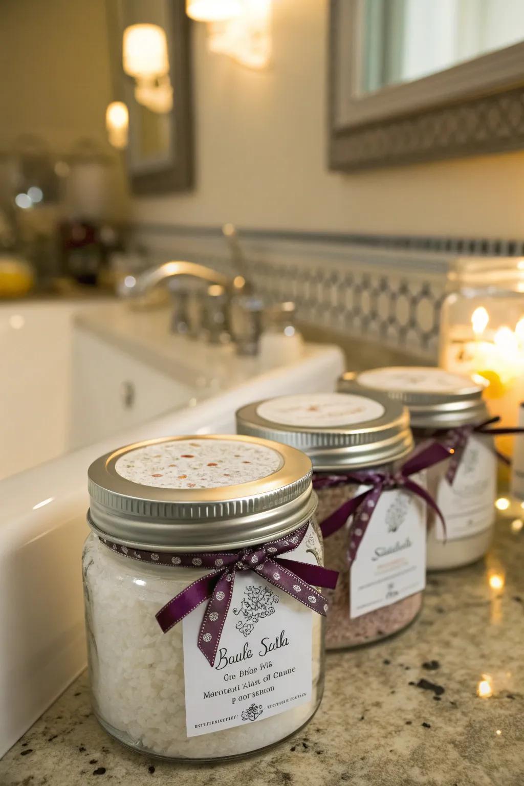 DIY bath salts: a relaxing and aromatic gift for quinceañera guests.