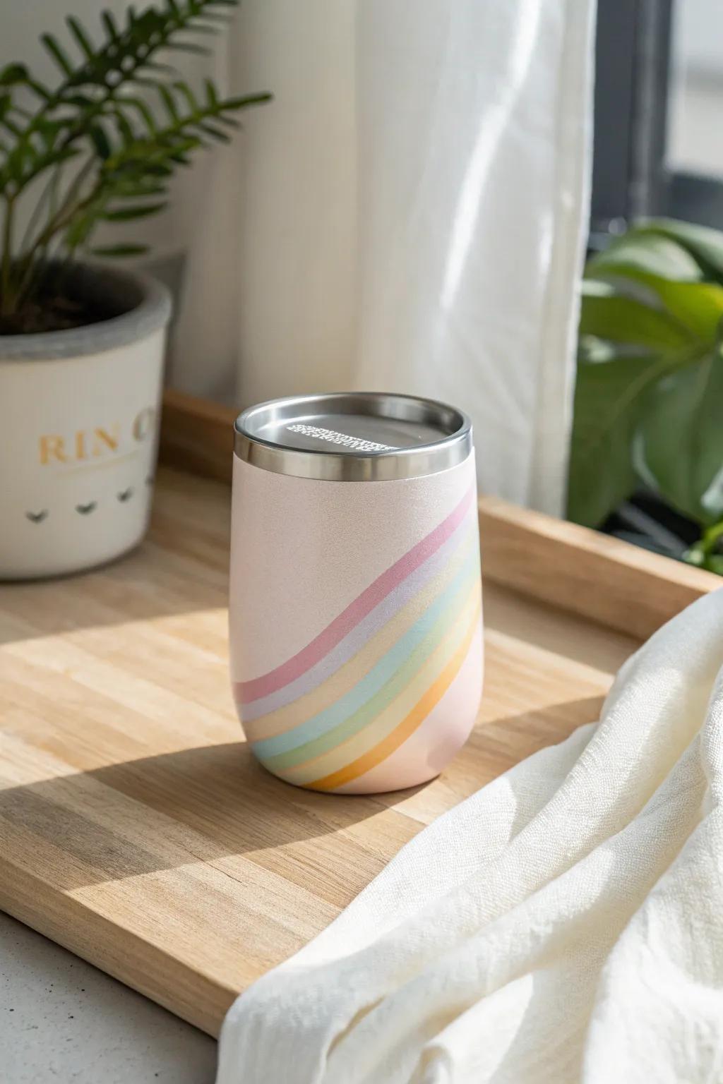 Sip serenity with this pastel rainbow delight – a perfect blend of elegance and whimsy.